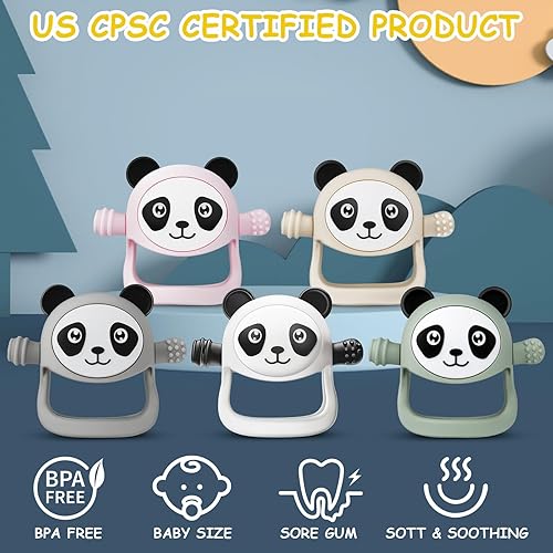 Miniatura 4 de Juguetes de dentición para bebés de 0 a 6 a 12 meses, mordedor para bebé que nunca se cae para aliviar la dentición, manoplas de mano de silicona