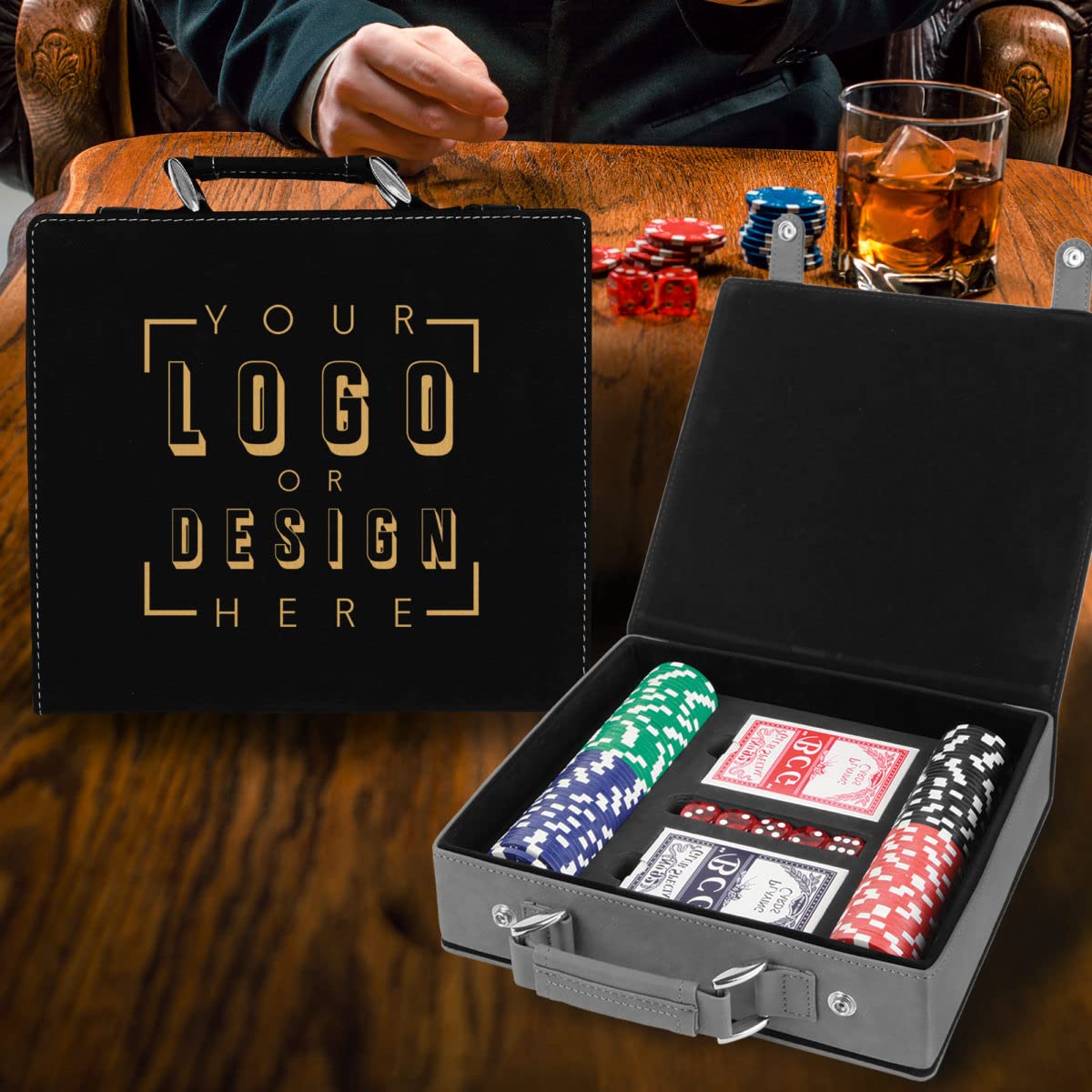 Sofia's Findings Personalized Leatherette 100 Poker Chip Set - Black Gold