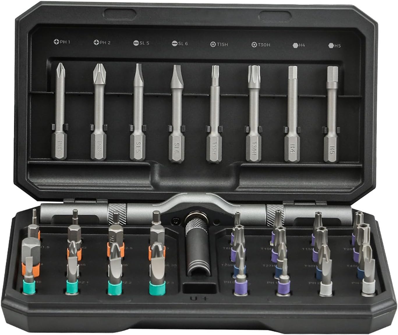 42 in 1 Ratchet Screwdriver Set, Magnetic Ratcheting Screwdriver with Detachable Handle, Color Coded Circles, Portable Compact Repair Tool Kit for Furniture