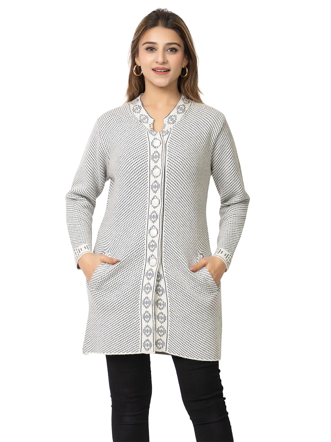 twenty me Winter Wear Casual Wear Acrylic Blend Button Closure and with Two Side Pockets Long Cardigans for Women's-picture-24