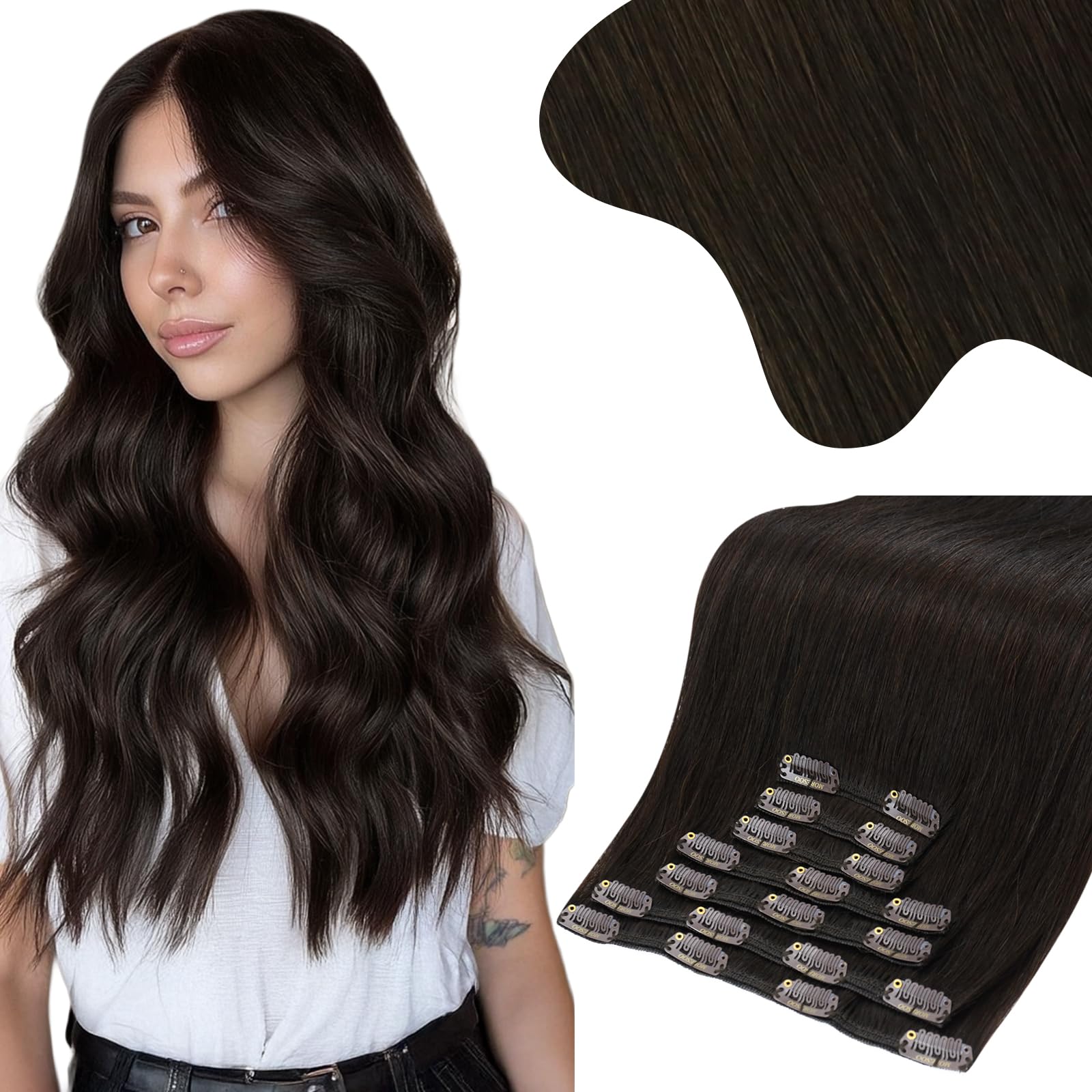 Moresoo Human Hair Extensions Clip in Real Hair Ash Blonde with Bleached Blonde Clip in Hair Extensions Remy Human Mid-length Hair Layered Add Volume 14 Inch 5pcs/80g #P18/613 — view 25