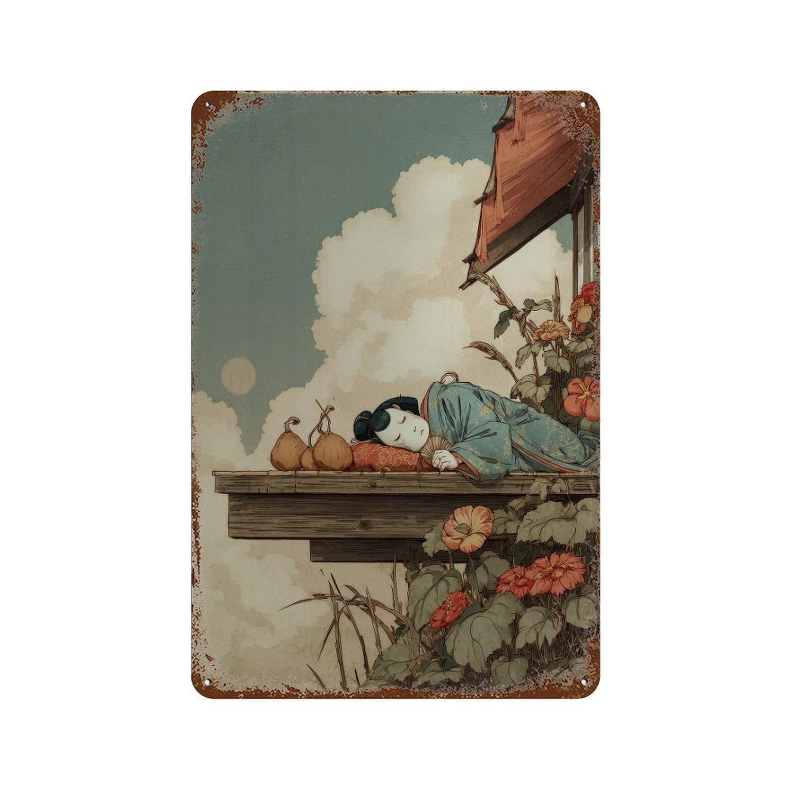 xiaoxiaoshen Sleeping Woman. Ukiyo Wall Decor Art Metal Tin Poster Modern Home Decor Art Home Bar Shop Decorations Vintage Sign 30x20cm