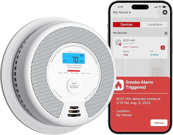X-Sense Wi-Fi Combination Smoke Alarm and Carbon Monoxide Alarm with Replaceable Battery, Smart Fire Alarm Compatible with X-Sense Home Security App, SC07-WX, 1-Pack