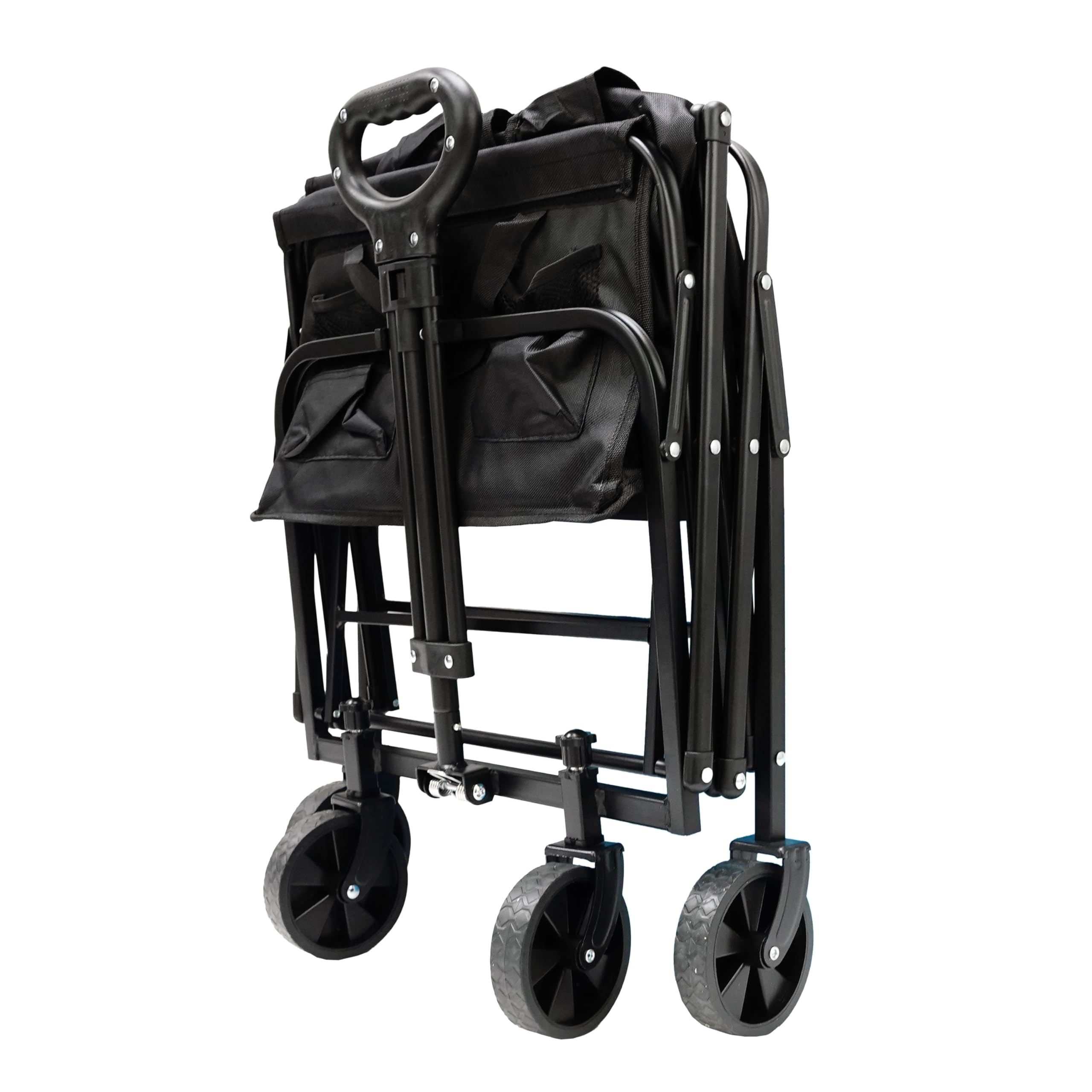 Chariot Pliable Noir 75 x 45 x 86 cm - Chariot Utilitaire Pliable avec Tissu Oxford 600D Durable - Poignée réglable - avec 2 Porte-gobelets - Idéal pour Le Plage
