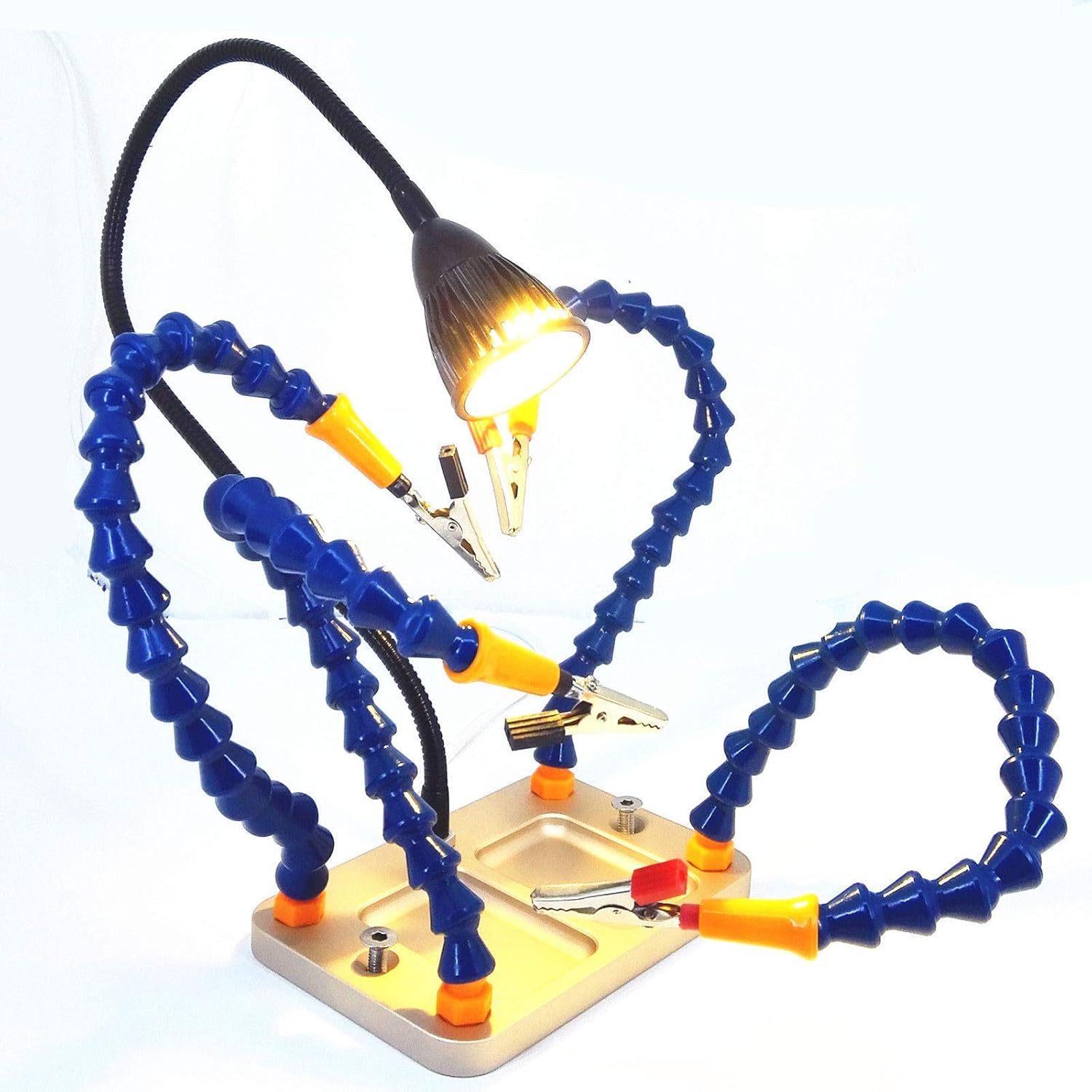 Fully Flexible with 360 Degree Rotating Alligator Clamp Head | Third Hand Helping Hand Tool with Strong Magnetic Base With LED Third Hand Tool, Helping Hands, Soldering, Electronics, DIY Tools