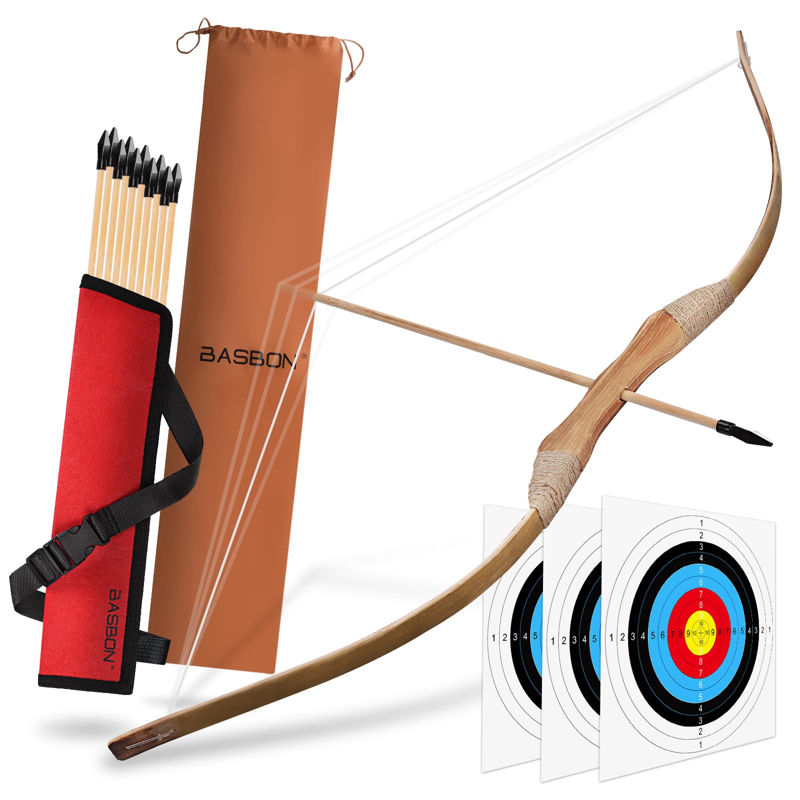 Kids Bow and Arrow Set, 32 Inch Archery Set Handmade Wooden Toy Bow and Arrow for Kids 6-8 8-12, 1 Bows 1 Quivers 10 Arrows 3 Targets & Storage Bag, Gifts for Youth Boys and Girls