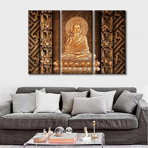 Vista 27 de TUMOVO Wall Art for Living Room Buddha Sculpture Flower Paintings Canvas Wall Art 3 Panel Wall Art Canvas Artwork Wall Decor Large Wall Decor Canvas