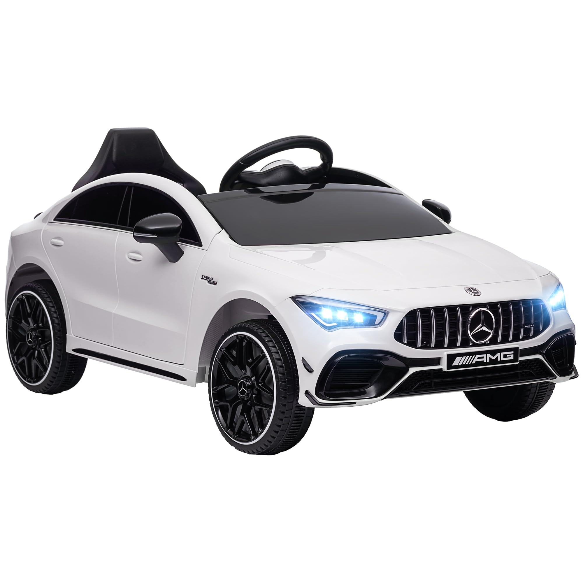 AIYAPLAY Coche Eléctrico para Niños de +3 Años Mercedes-Benz AMG CLA 45 Coche Eléctrico con Batería 12V Velocidad 3-5 km/h Mando a Distancia Faros LED Bocina y Música 110x61x45 cm Blanco