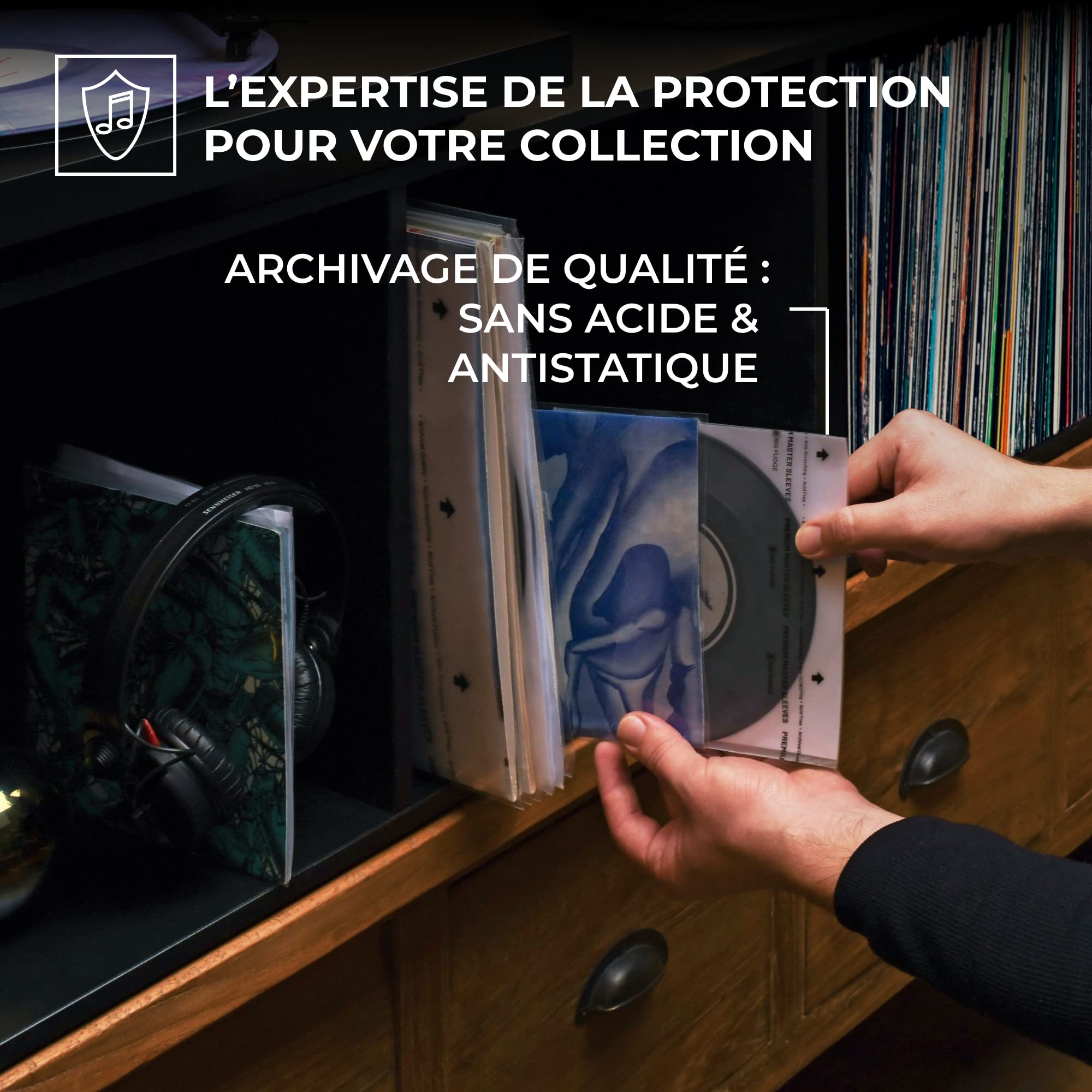 Image secondaire de Big Fudge Pochettes pour Disques Vinyles - 18cm x 50 Pièces - Pochette Intérieure Antistatique en Papier de Riz pour Disque Vinyle