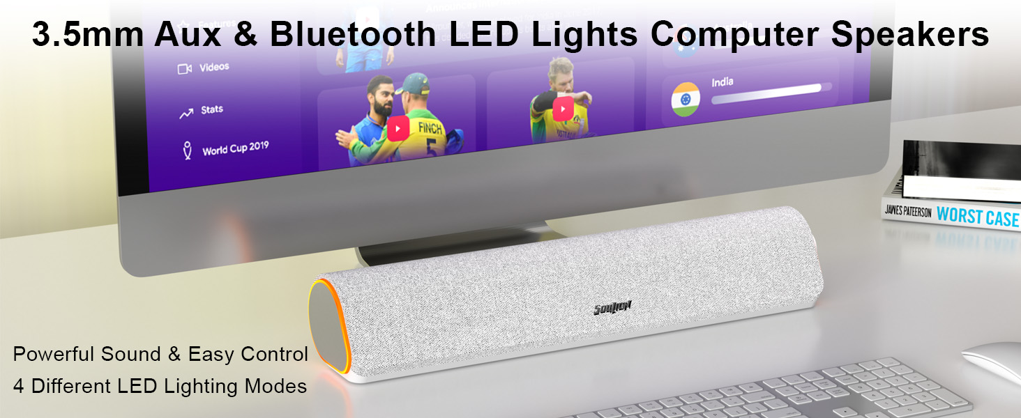 SOULION R100 Altoparlanti per PC con barra luminosa dinamica, sincronizzazione audio/luce per desktop, laptop, telefono, alimentazione USB, bianco SOULION R100 Altoparlanti per PC con barra luminosa dinamica, sincronizzazione audio/luce per desktop, laptop, telefono, alimentazione USB, bianco