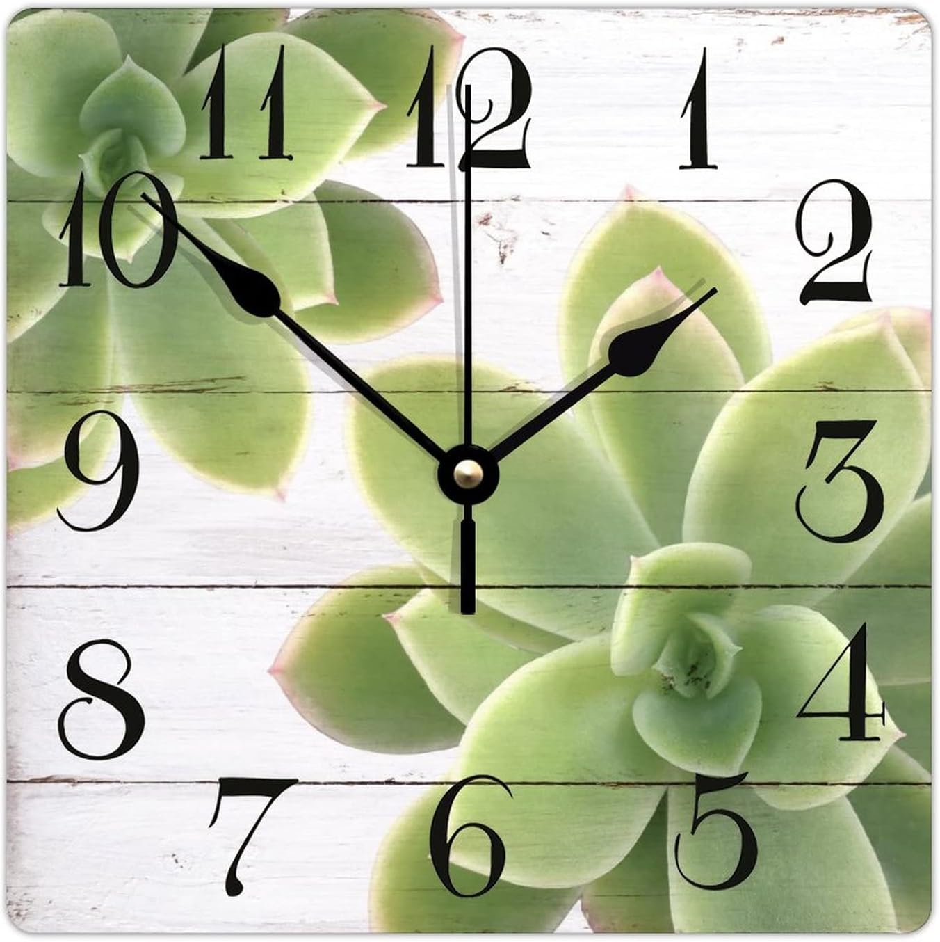 15 Inch Wood Wall Clock Succulent Plants with Big Numbers Durable Wall Clock Aesthetic Old Fashioned Wood Clock Wall Decor for Office School Bedroom Decorations