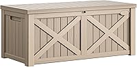 YITAHOME 150 Gallon Waterproof Deck Box - Lockable Resin Outdoor Storage Bench for Patio Pool Garden Tools, Taupe X-Front Design