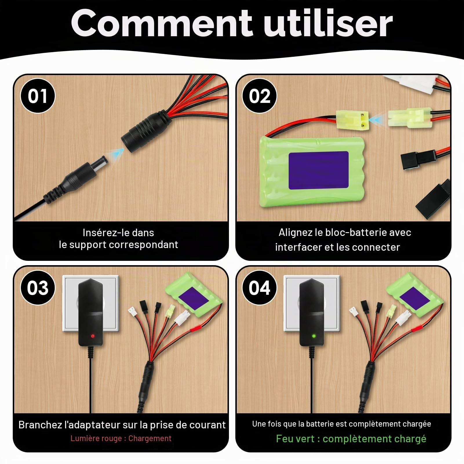 Intelligent RC Chargeur 16V pour 2-10S NiMH/NiCD, Chargeur RC Voiture/Bateau/Avion/Airsoft avec 6 Adaptateurs Universels (Tamiya, Mini Tamiya, SM 2P, JST, HuanQi, XH), Chargeur Batterie Modélisme