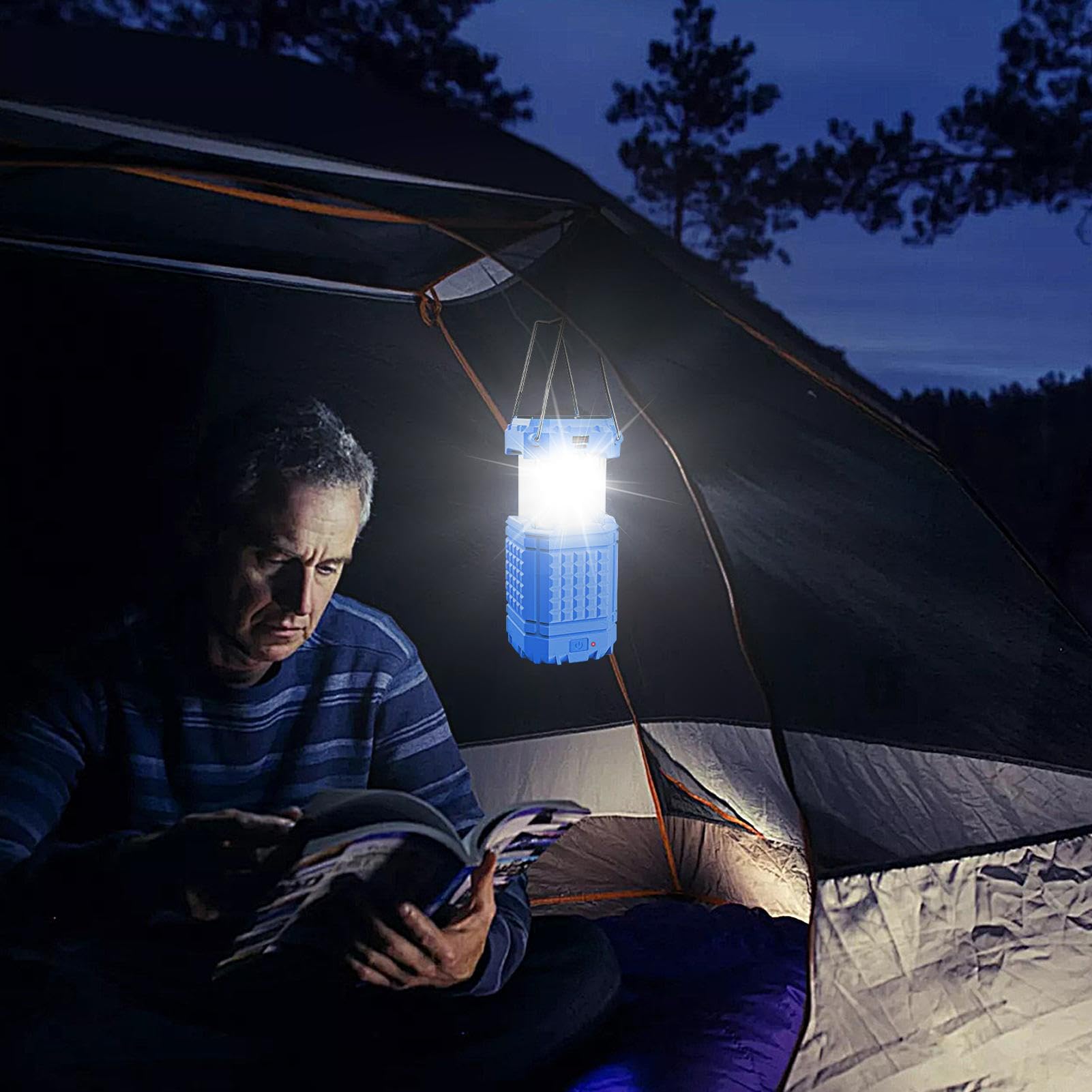 Luz solar de exterior Linterna de manivela plegable impermeable | Lámpara LED solar USB para tienda de campaña para pesca, playa, barbacoa, escalada, jardín, patio o terraza