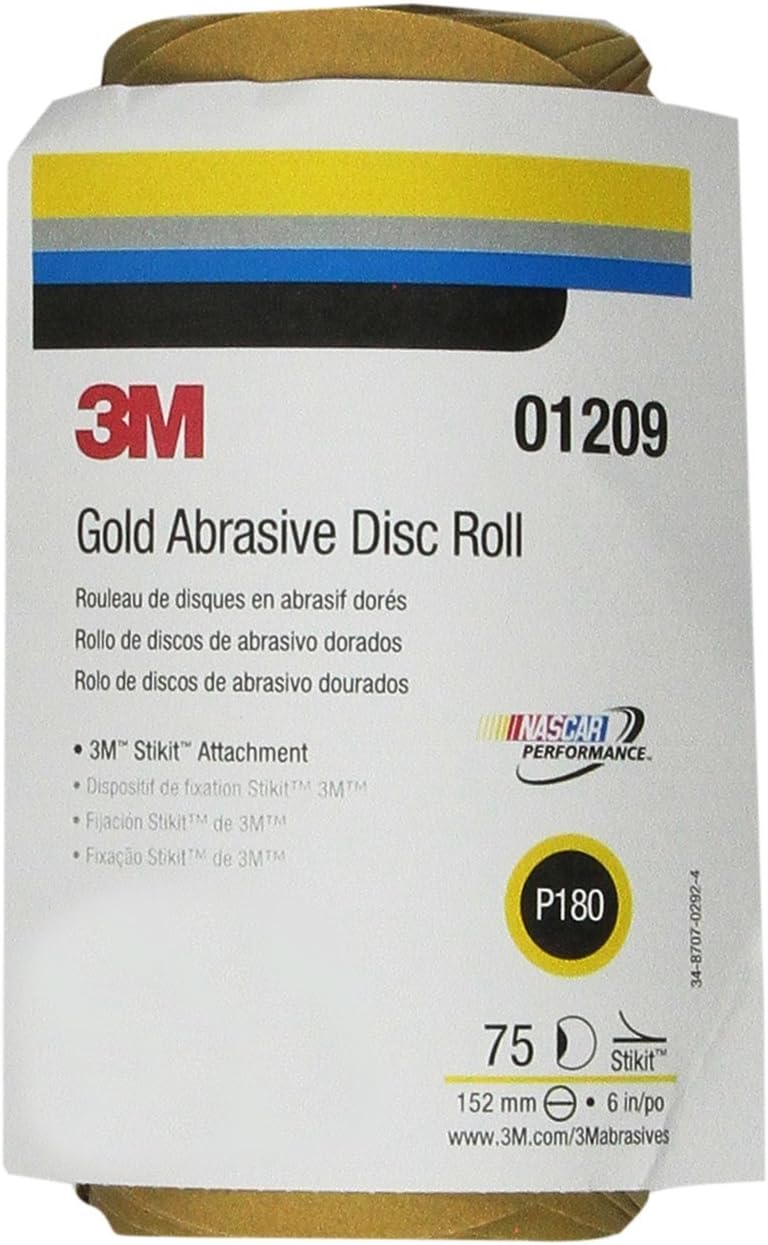 3M Stikit Gold Disc Roll 236U, 01209, 6 in, P180 Grade, 75 Discs Per Roll, Automoitve Abrasives