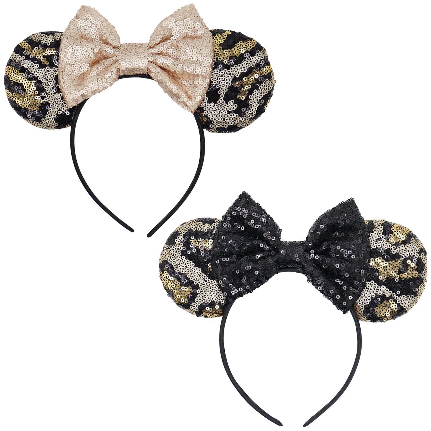 Leopard Minnie Ears Mouse Ears Headband, Party Decoration Mouse Ears Headbands for Halloween Costume, Headwear Hair Accessories for Women-2PCS I