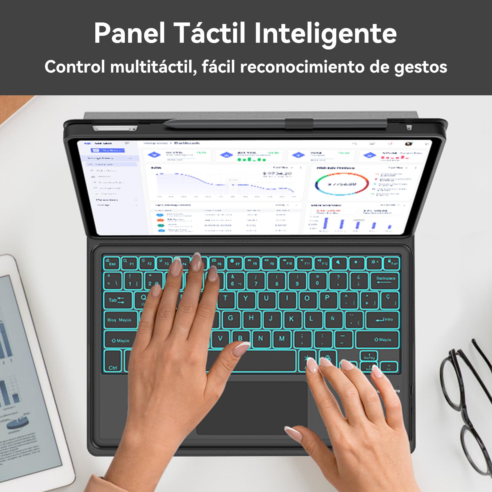 FOGARI Teclado con Touchpad para Honor Magic Pad 2 12.3" 2024 | Funda para Honor Magic Pad 2 con Español Ñ Teclado Retroiluminado Desmontable Inalámbrica para Honor Magic Pad 2 2024, Negro