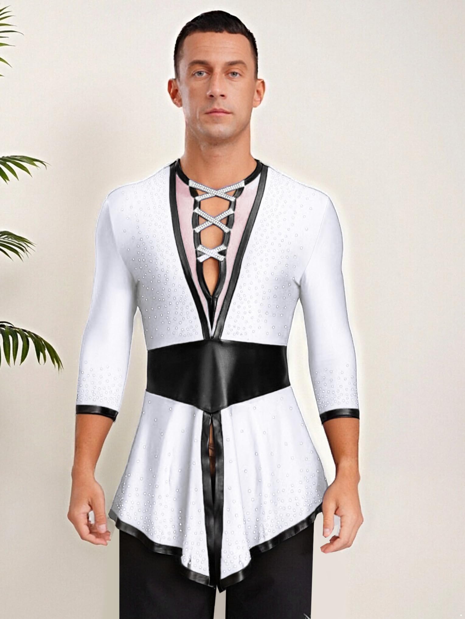 Adultos Hombres Traje De Baile Latino Para Hombres Camisa De Baile De Salón Latino Traje De Competición De Actuación Blanco S