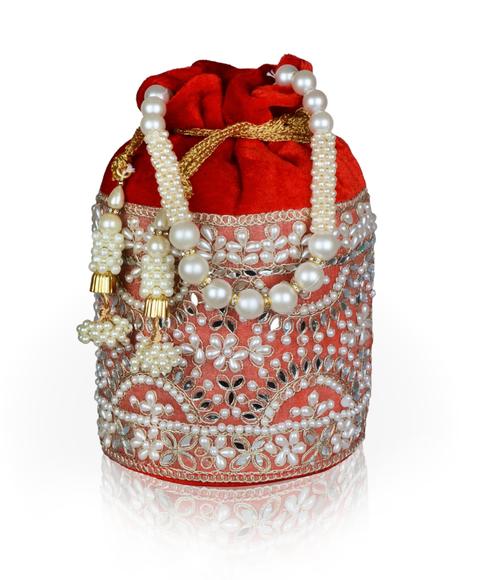 Kundhadiya Collections Pearl Potli Bags for Women | Potli Bags for Ladies | Potli Bags for Ladies for Wedding (Red) (B0D617Q86R) Amazon Price History, Amazon Price Tracker