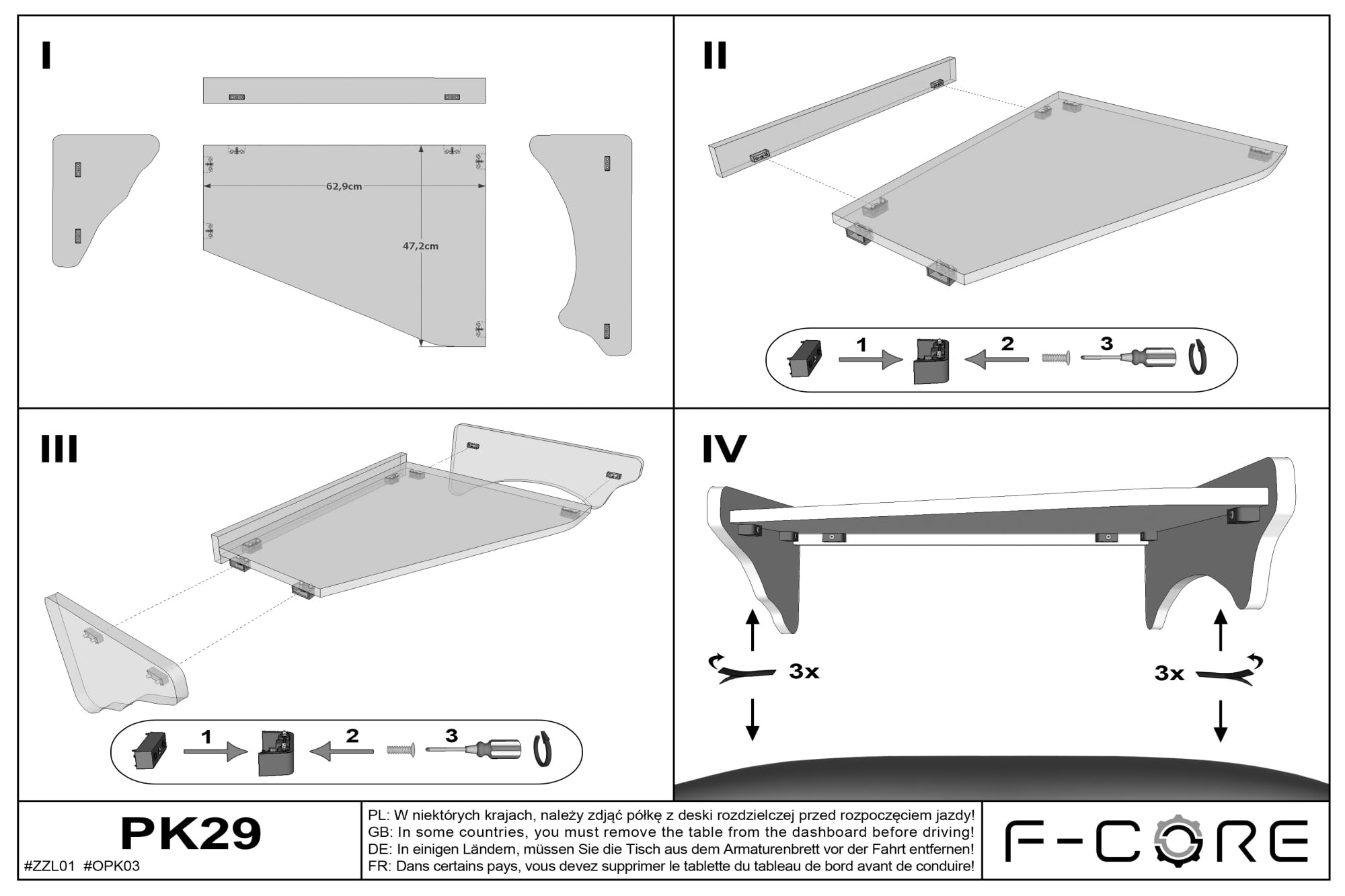 F-CORE Tavolini per cruscotto Camion Compatibile per Scania R 01.05-12.16 Centrale Versione Bassa Nero