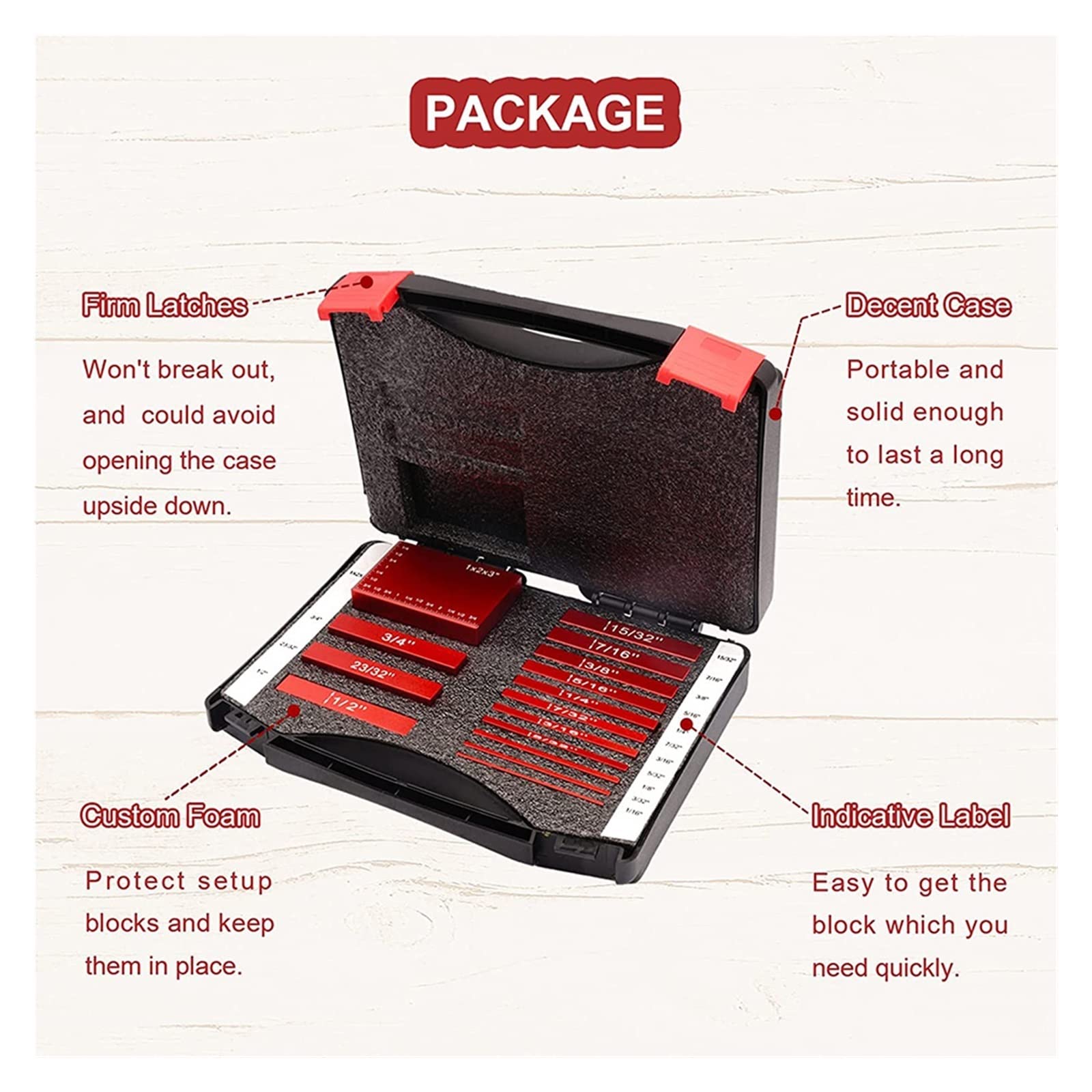 Cales de hauteur, Ensemble d'outils de mesure 15 pièces(Red)