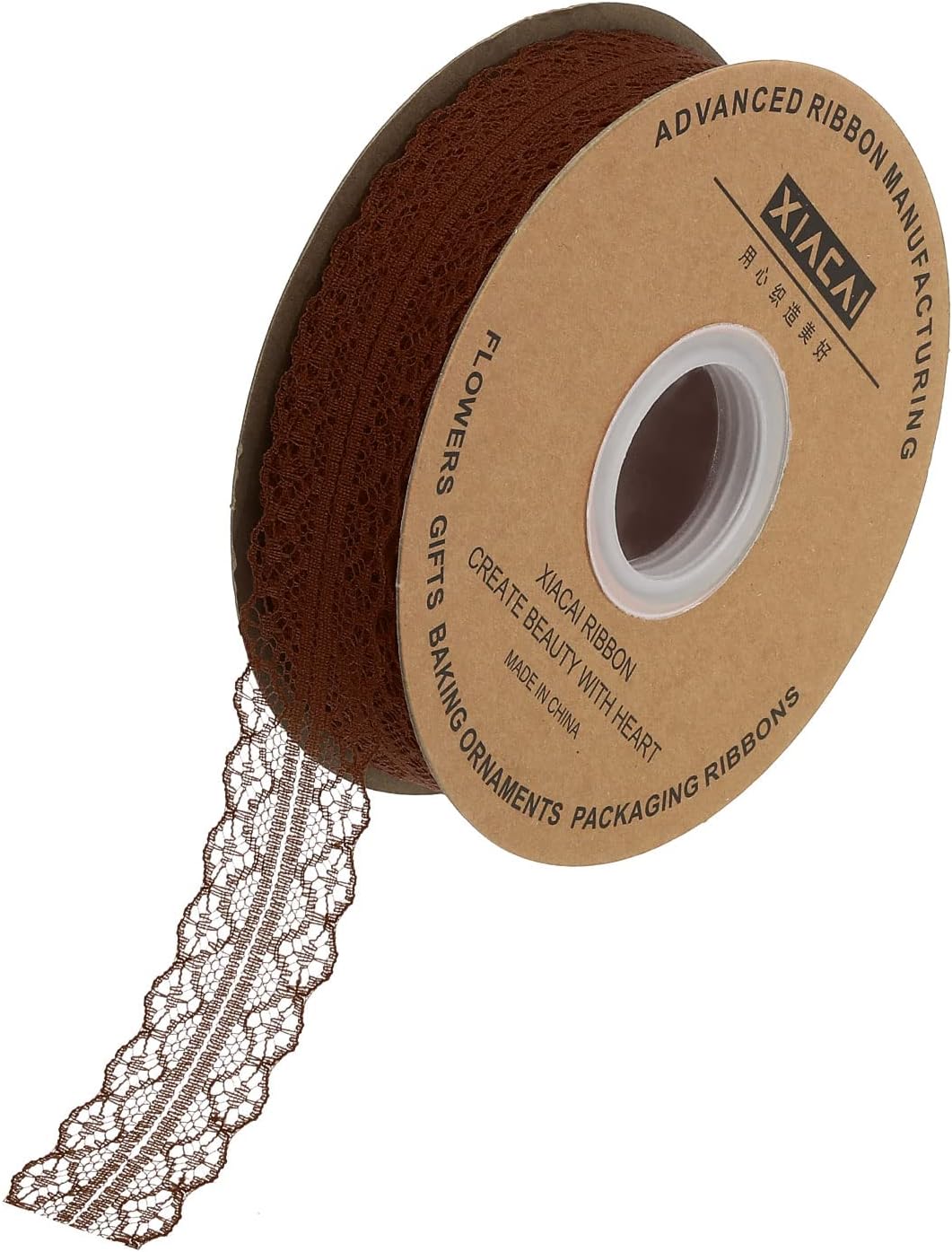 QUARKZMAN1.2 Inch Width 50 Yard Lace Ribbon Floral Pattern Brown Lace Edge Ribbon for Gift Packaging Bouquets Wedding Decor Sewing Making and Crafts