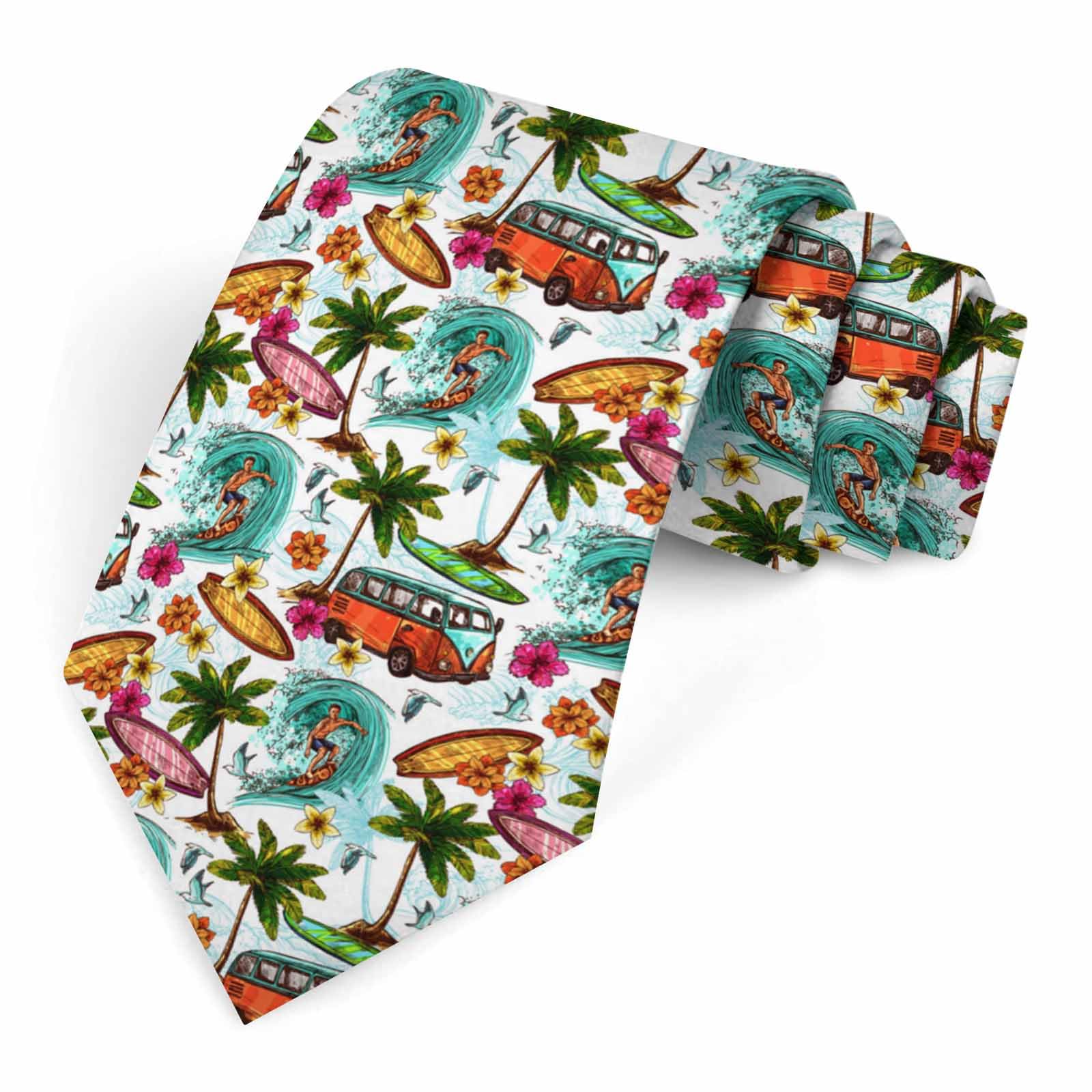Muntayson Surfing Tie for Men Novelty Fun Full Print Men's Necktie Skinny Fashion Narrow