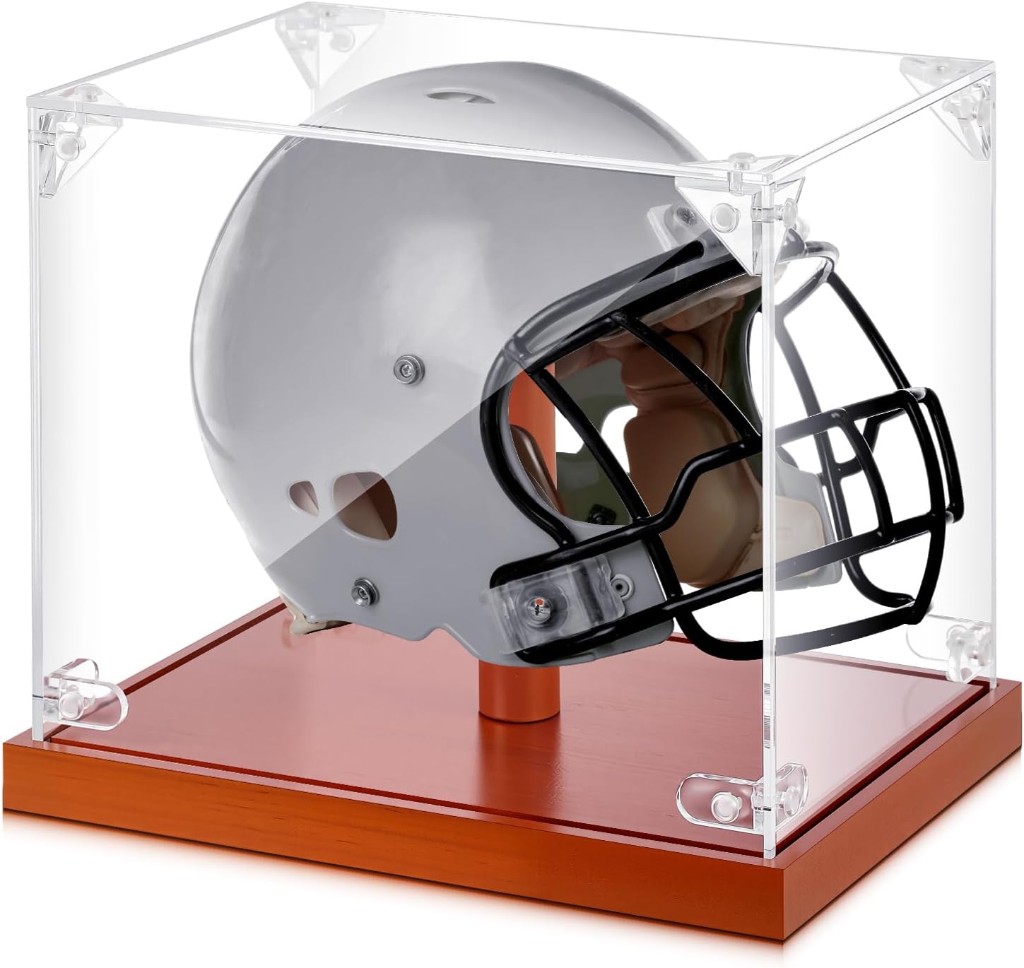 Weysat Acrylic Mini Helmet Display Case Clear Mini Football Helmet Display Case UV Protection Holder Box with Wood Base for Memorabilia Collectibles