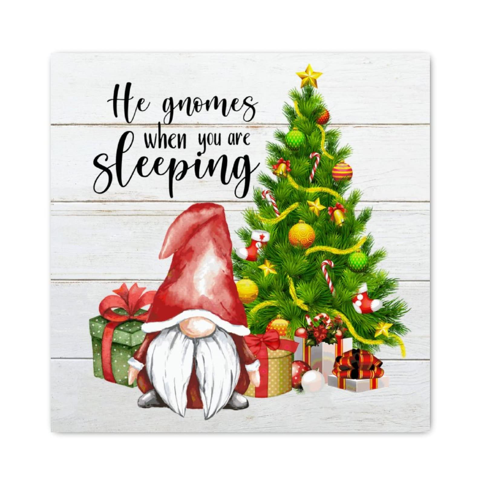 Panneau en bois de Noël avec boîte cadeau ornement gnomes à offrir à vos proches