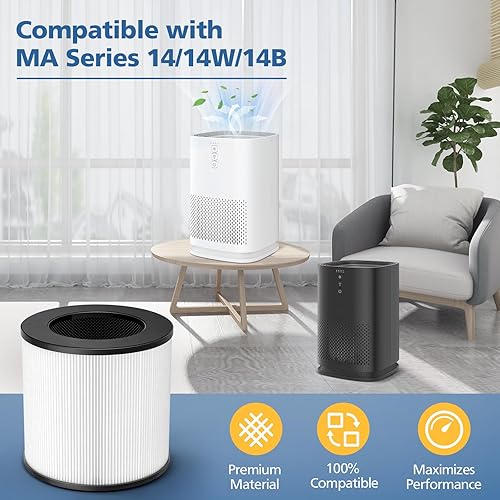 Miniatura 3 de Filtro de repuesto modelo 14 para purificador de aire MA Series 14/14W/14B, filtro de carbón activado HEPA 3 en 1 ("14" significa modelo no altura)