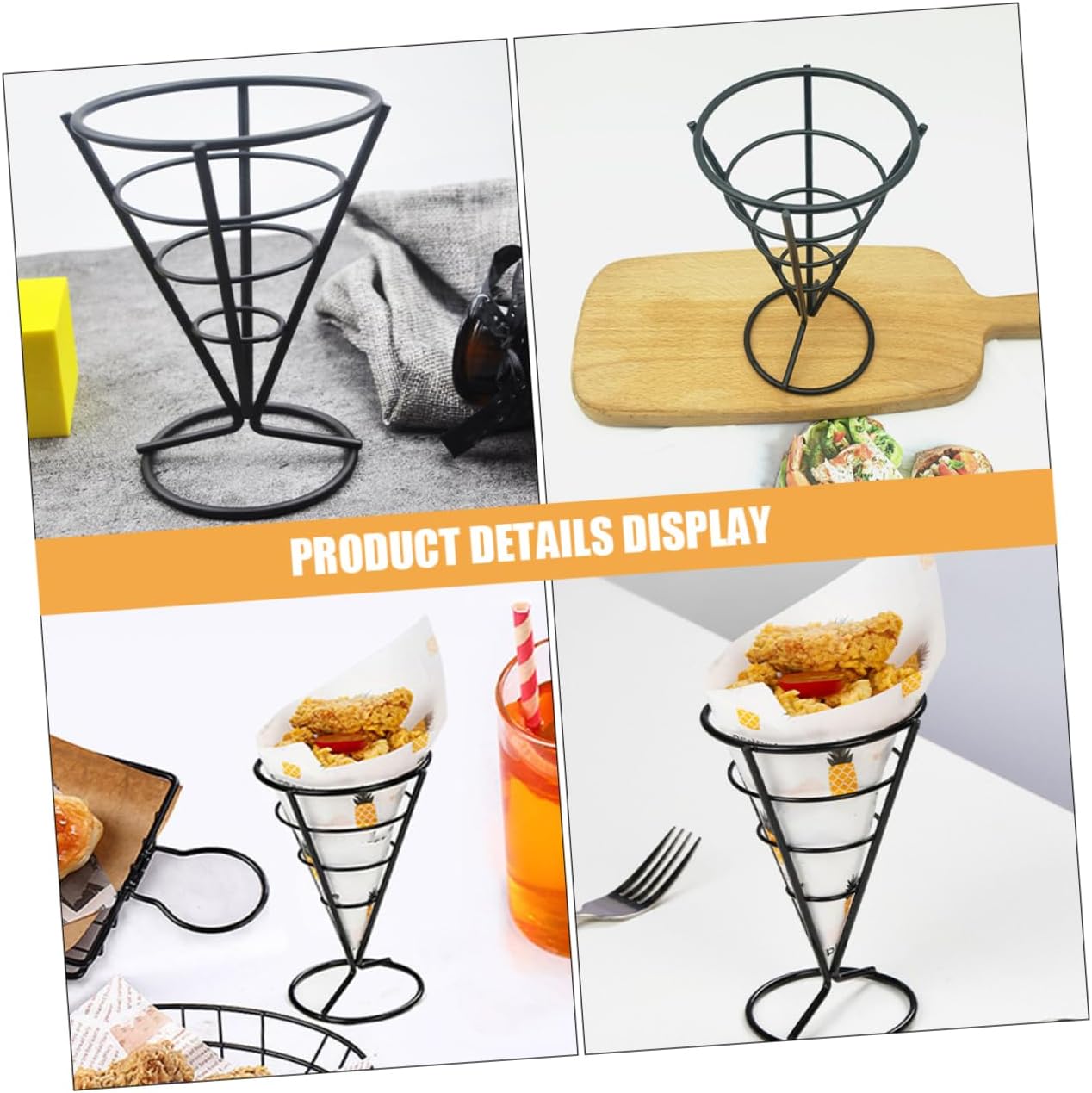 Versatile French Fry Serving Stand Metal Ice Cone Holder Fast Food Basket Picnic Snack Display Event Ready