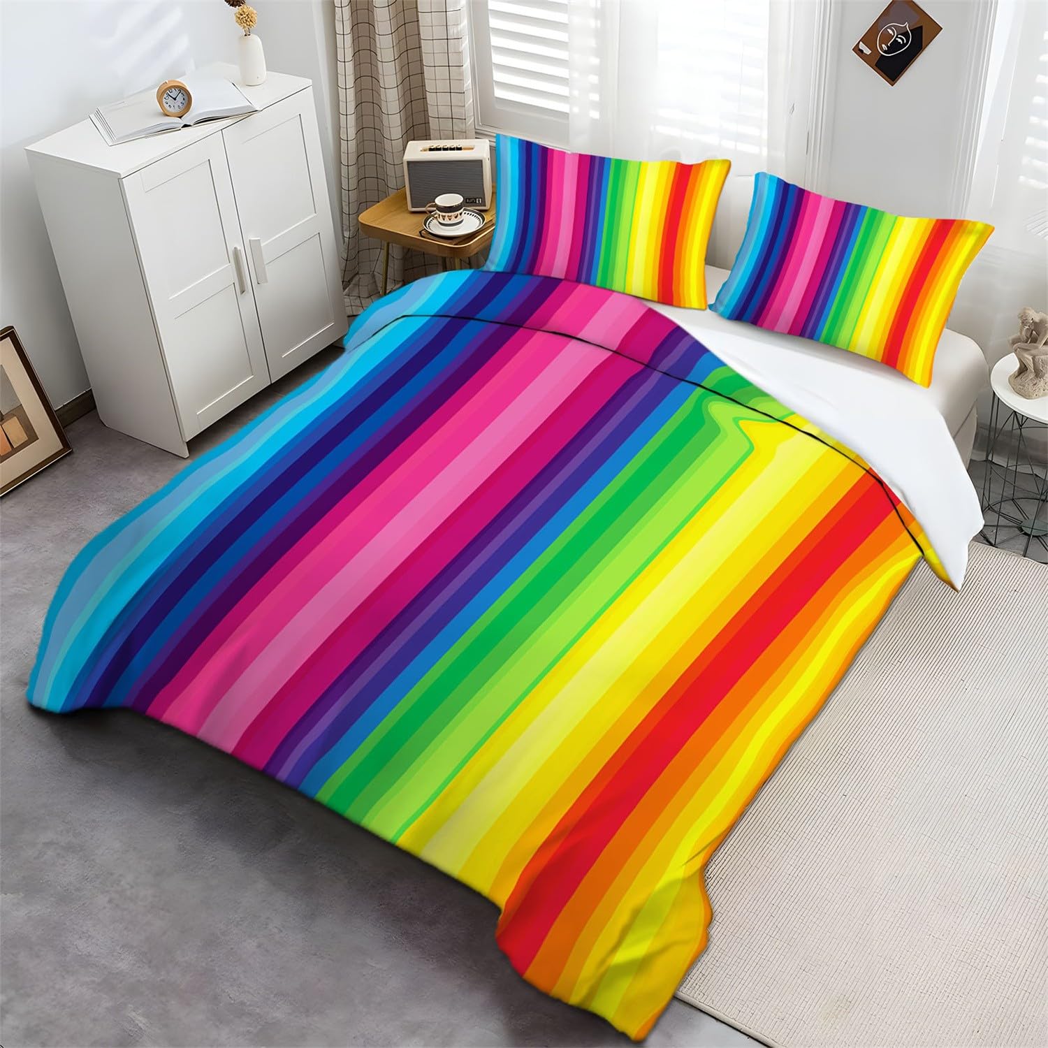 Poszewka na kołdrę tęczowe pionowe linie pościel 230 x 220 cm pokrowiec wystrój pokoju zestaw pościeli dla dzieci młodzieży dorosłych nowoczesny kolor