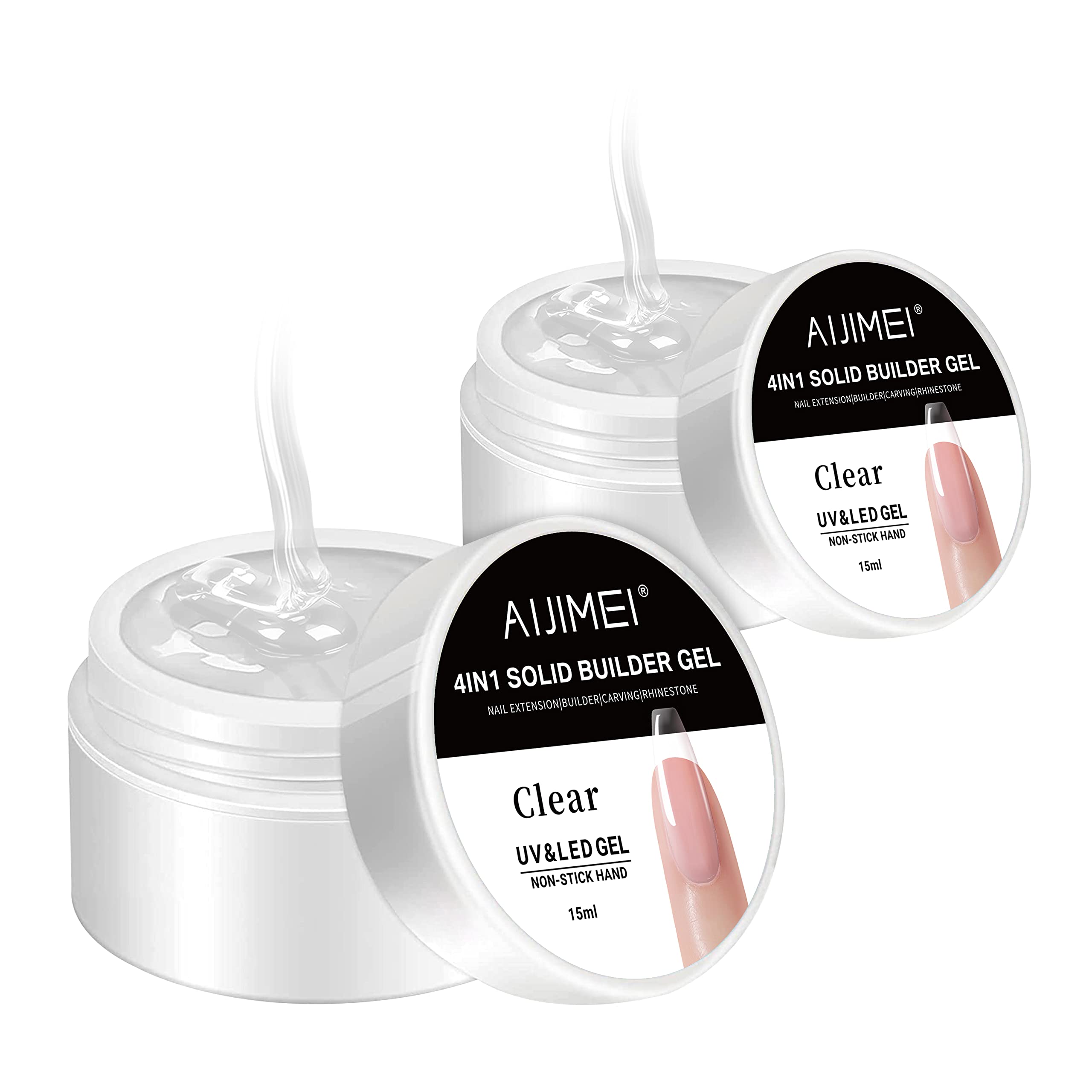 4in1 Nail Extension Builder Gel Poly Nail Gel Nails Clear Builder Gel for Nails Non-stick Hand Building Nail Gel (2PCS Clear)