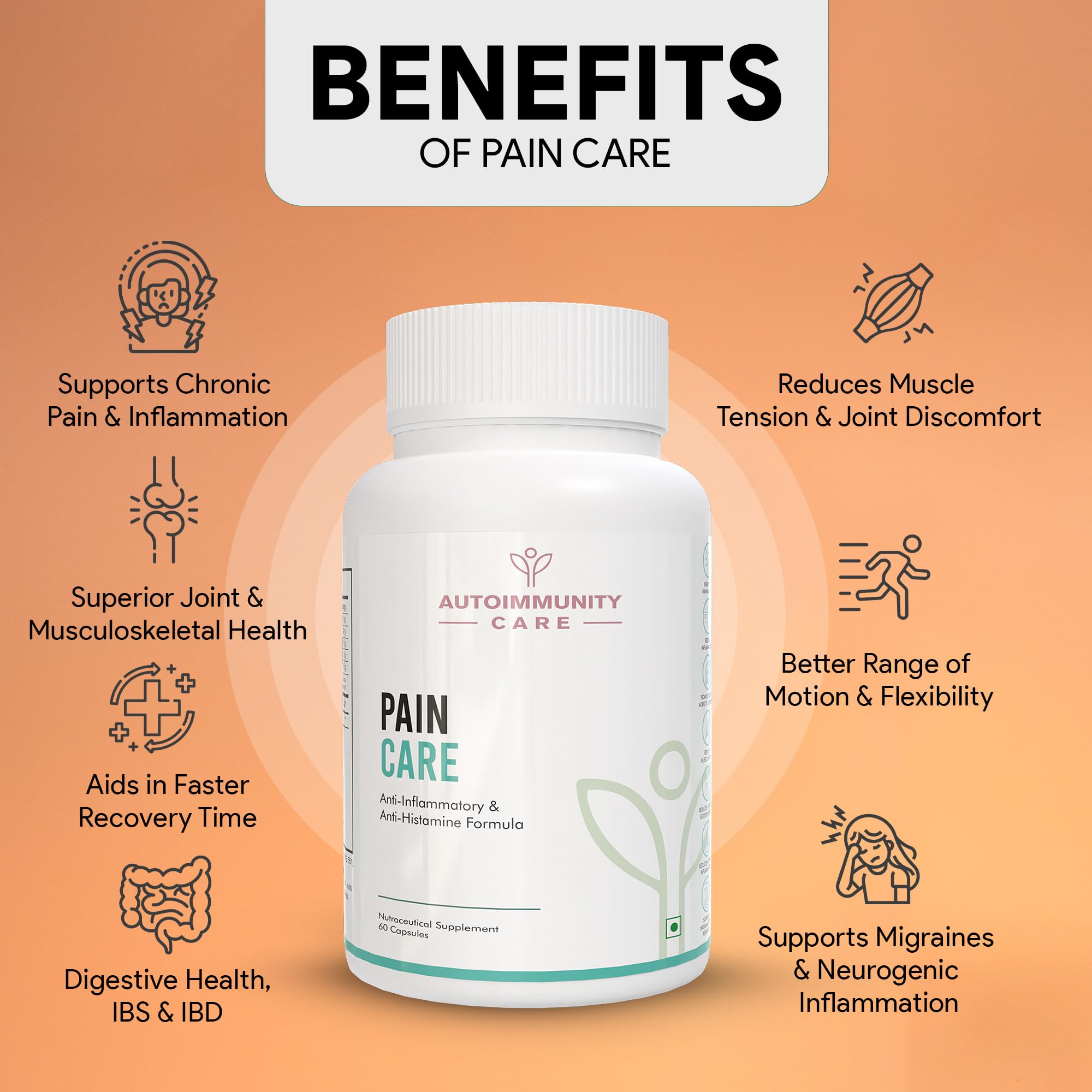 Autoimmunity Care: Pain Care for Comprehensive Pain Relief - Joints Supplement | 9-in-1 Powerful Blend of Nanocurcumin, Nattokinase, Boswellia, and Herbal Extracts | 9 active ingredients for Joints, Musculoskeletal, Muscle, Migraines - Image 4 thumbnail