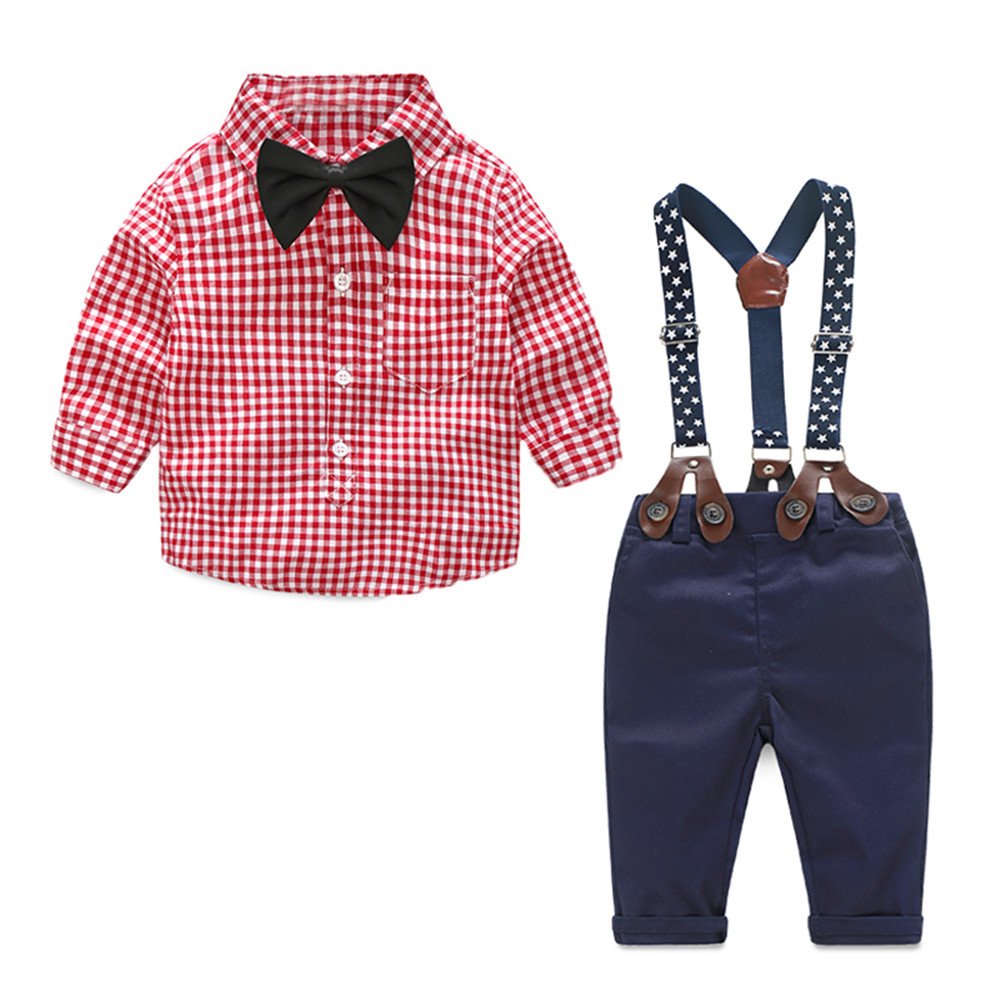 Baby Boys 2CS Clothes Sets Bow Ties Shirts + Suspenders Pants Toddler Boy Gentleman Outfits