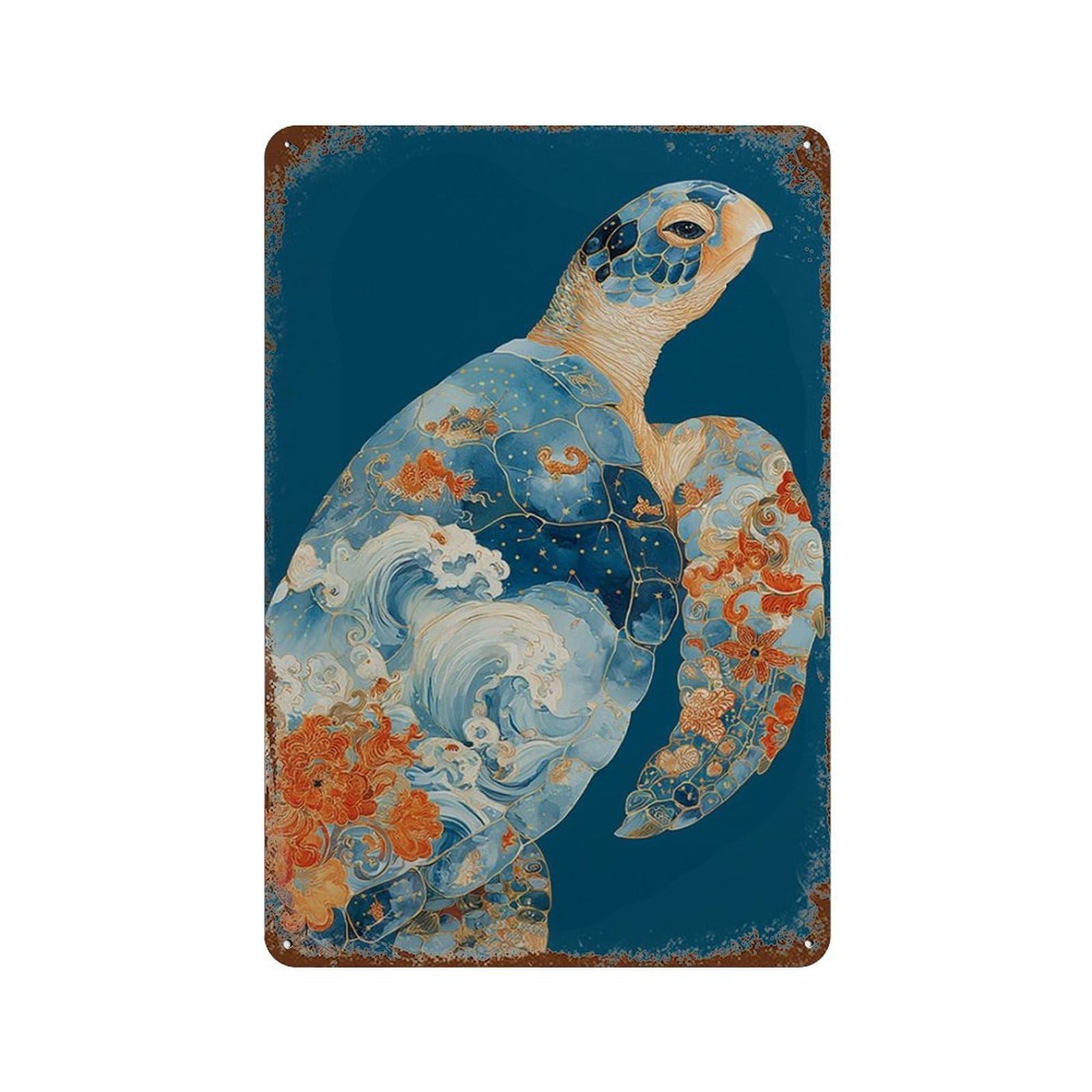 xiaoxiaoshen Sea Turtle Coastal Ocean Animal in Modern Boho Style Wall Decor Art Metal Tin Poster Modern Home Decor Art Home Bar Shop Decorations Vintage Sign 30x20cm