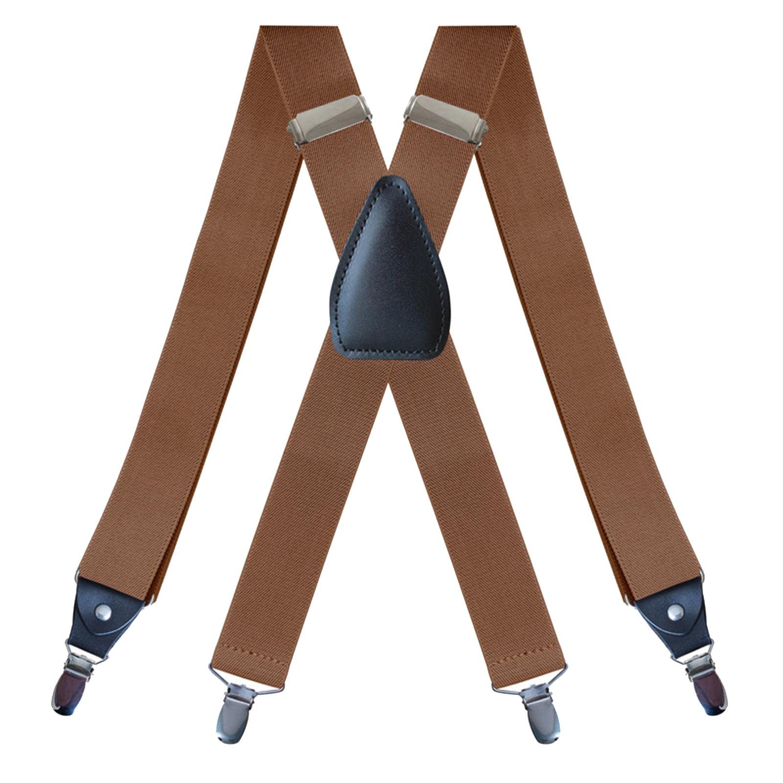 nivaa Men's Suspenders Elastic Straps Solid Heavy Duty 4 Clips Adjustable Unisex Camel-picture-39