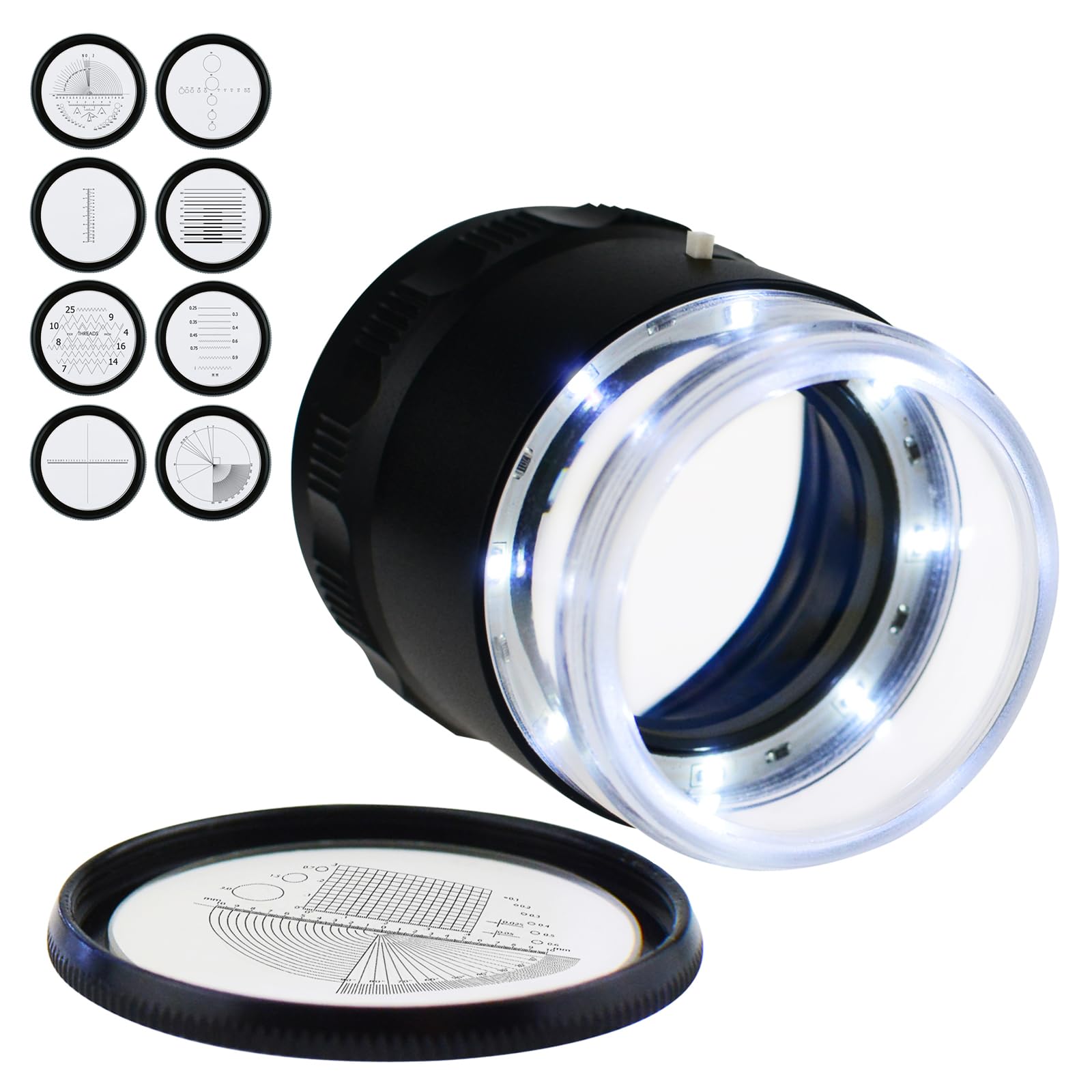 10x Jewelers Loupe Illuminated Magnifying Glass, Portable Pocket Reading Magnifier with 25mm with LED Focused Eye Loupe Magnifier for Gems,Coins, Interchangeable Reticle Scale (9 Scale Glass