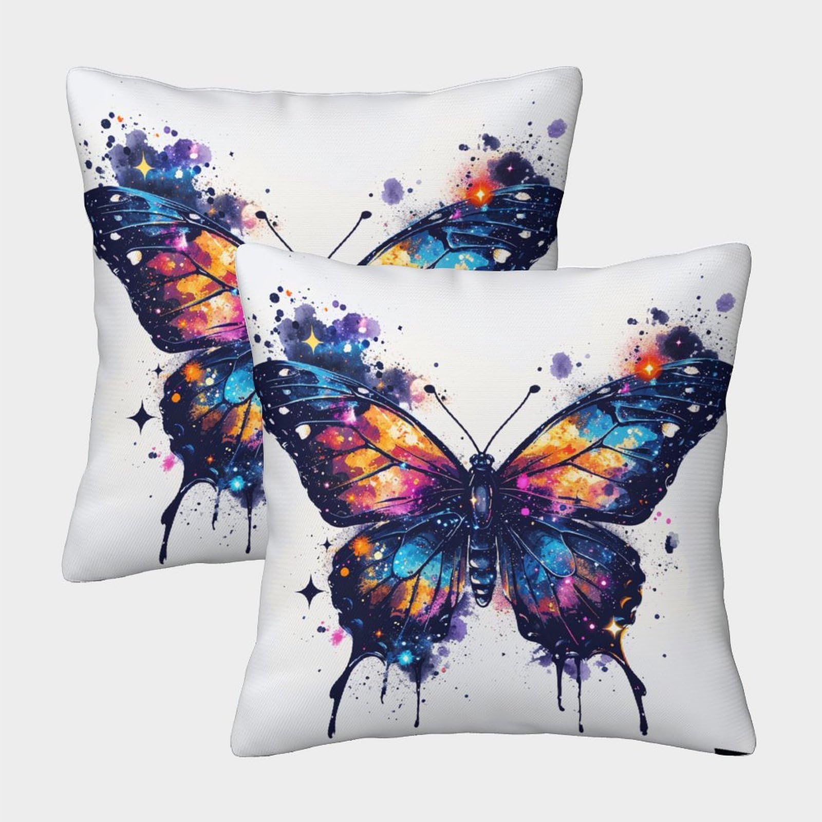 NRAOPEVVD Butterfly Cushion Cover Set of 2 Decorative Machine Washable Pillowcases Square Cushions with Invisible Zipper Cushion Covers For Livingroom Sofa Bedroom Throw Pillow Case 40x40cm