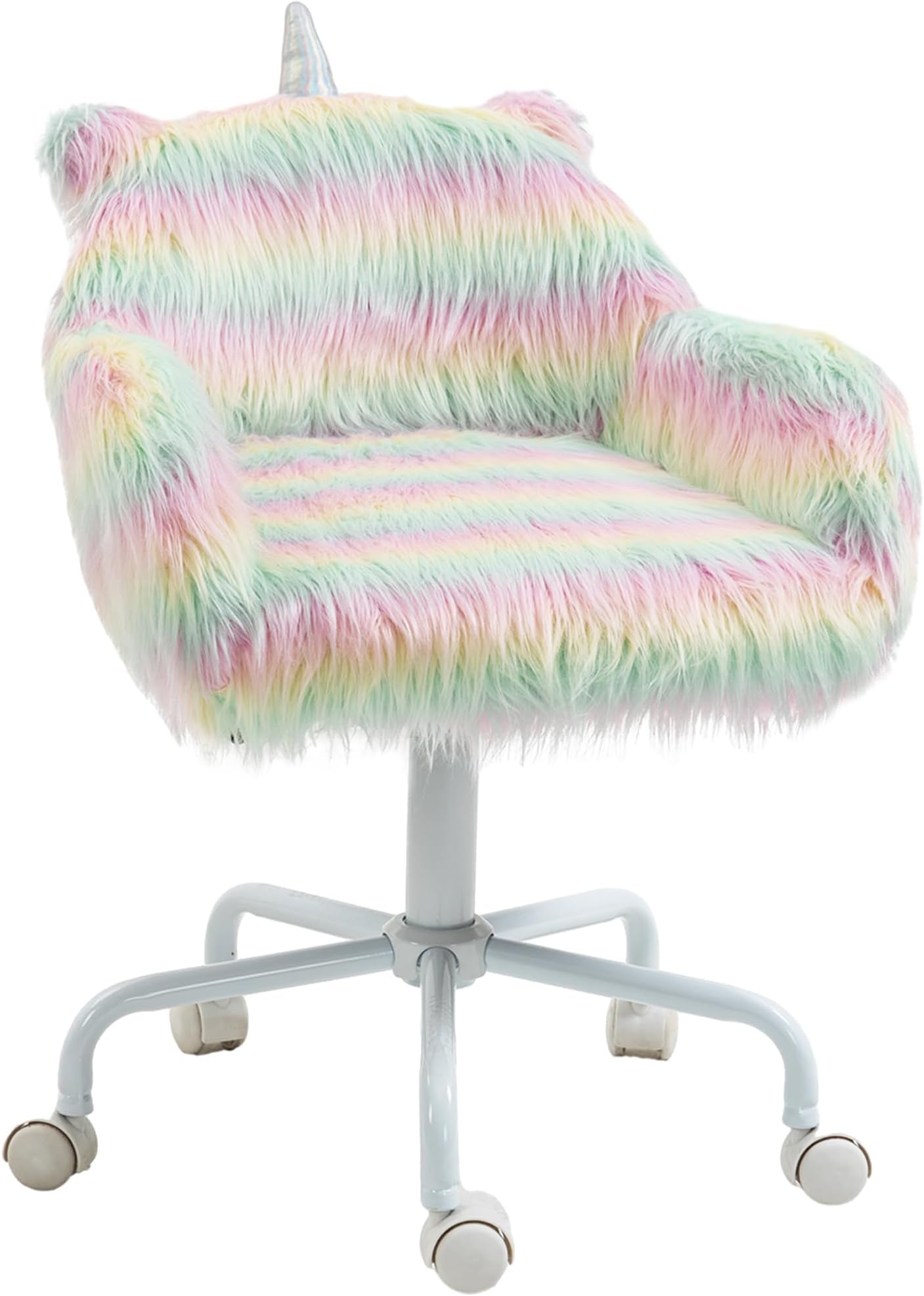 Vinsetto Fluffy Desk Chair with Arms, Faux Fur Home Office Chair, Unicorn Swivel Chair with Adjustable Height and Wheels, Colourful