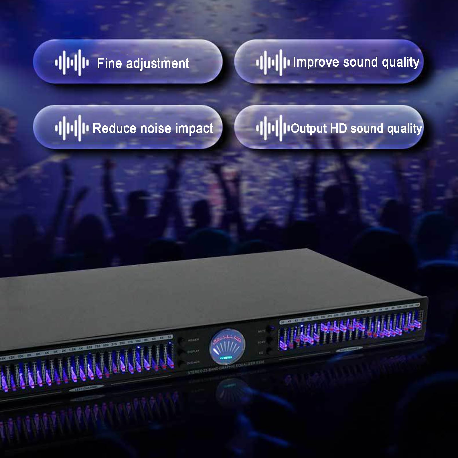 Égaliseur Audio 22 Bandes, Égaliseur Graphique Professionnel, avec 10 Effets Prédéfinis, Réduction Automatique Intelligente du Bruit, Réglage Indépendant des Basses/Moyennes/aigus