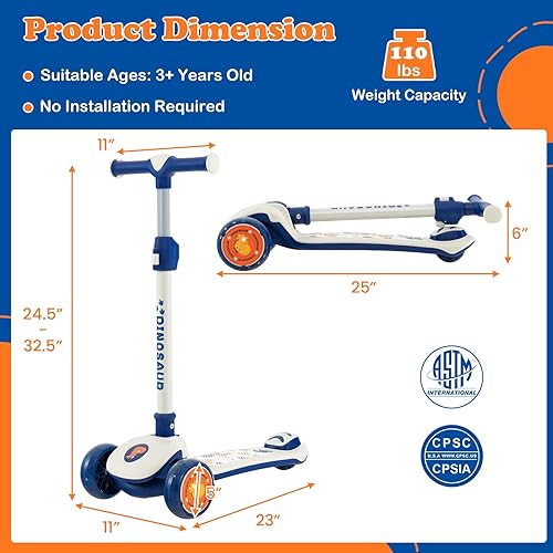 Miniatura 3 de HONEY JOY Patinete plegable y ligero para niños pequeños con ruedas iluminadas LED, manubrio ajustable, inclinación para dirección, cubierta extra