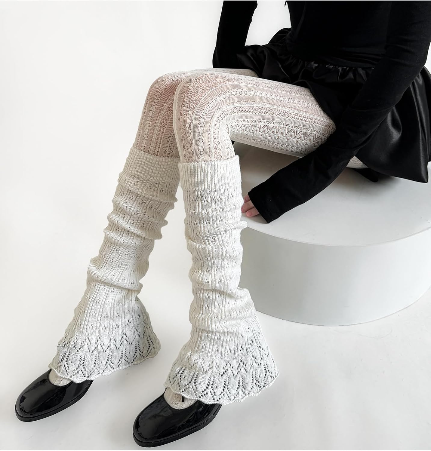 Sexybody Women Flare Leg Warmers Y2K Kawaii Crochet Knit Ruffle Socks Lolita Stylish Cute Japanese Long Boot Cover for Girls - Image 2