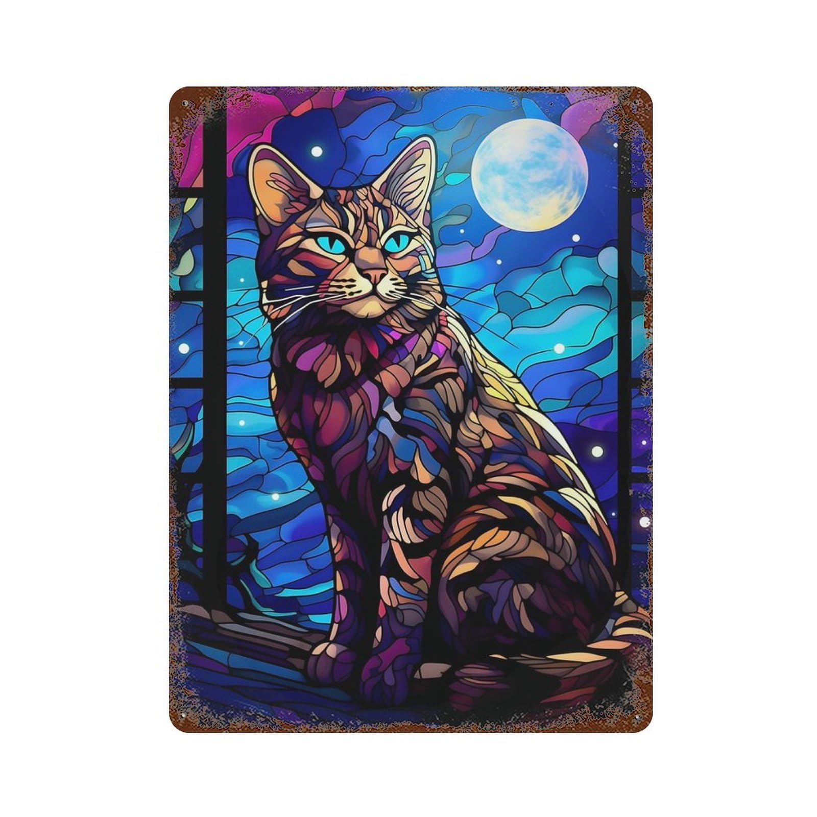 Bengal Cat Stained Blue Rusty Metal Tin Sign 15.7"x11.8", Ideal for Pub, Kitchen And Man Cave Decor