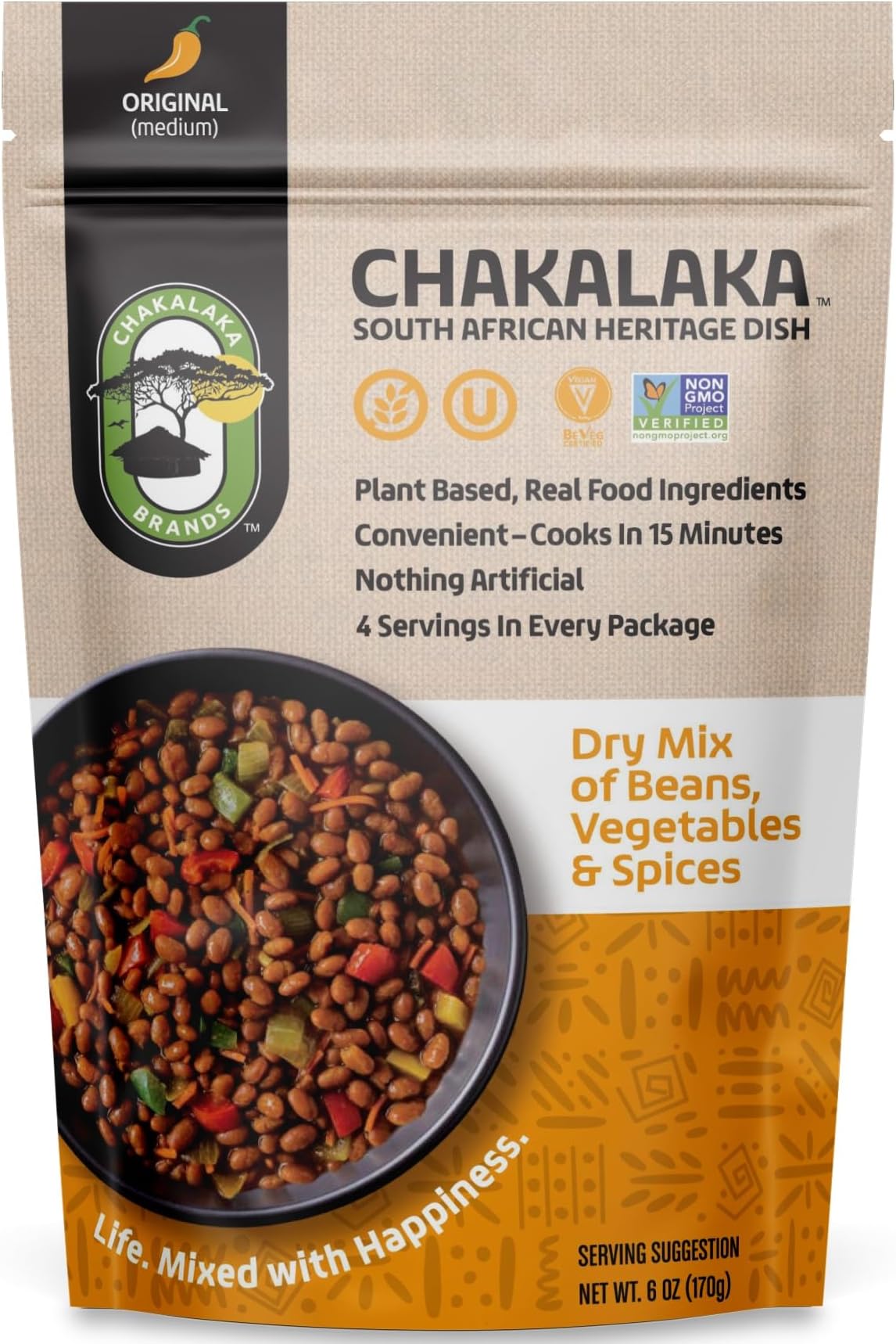 Chakalaka Vegetarian Dried Bean Mix - South African Side Dish with Beans, Vegetables, & Spices – Bold, Strong Flavor, Medium Heat, Original (1 Pk) 6 oz