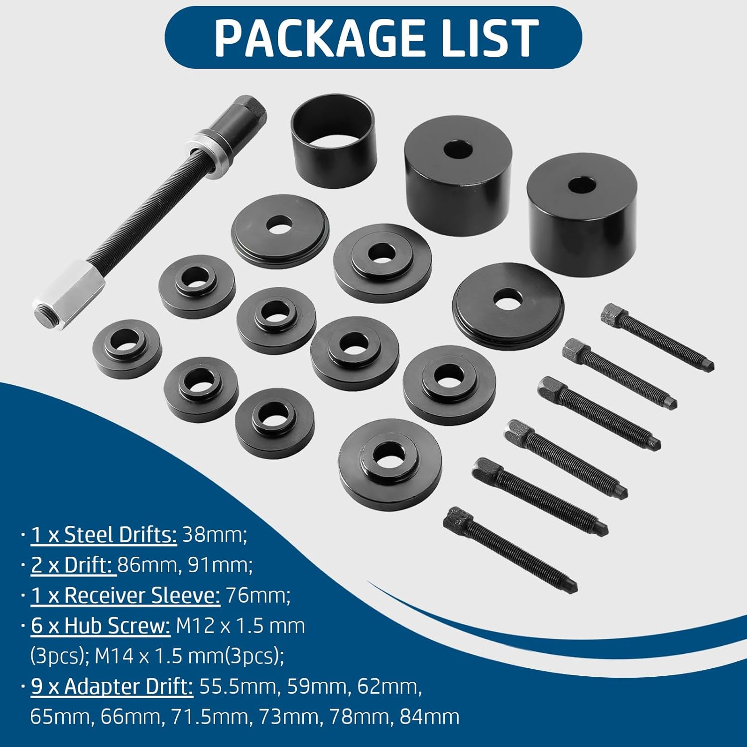 DASBET Front Wheel Drive Bearing Puller | 19PCS Front Wheel Hub Drive Bearing Removal Install Adapter Puller Pulley Service Tool Kit