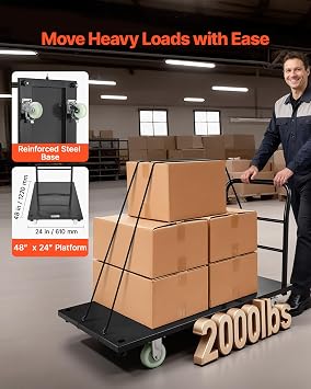 VEVOR Heavy Duty Platform Truck, 2000 LBS Industrial Steel Flatbed Cart with 360 Swivel Wheels, Platform Push Cart Dolly, Easy Storage for Warehouse/Garage/Moving/Garden (48 x 24 x 32) | Platform Truck with 360 Swivel Wheels, Foldable Push Cart Dolly, Easy Storage for Warehouse/Garage/Moving/Garden