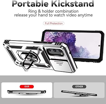 Case for Galaxy S20 5G, Samsung S20 SM-G981U Case with Tempered Glass Screen Protector and Slide Camera Cover, 360 Rotate Ring Stand Magnetic Cover for Samsung Galaxy S20 5G Silver