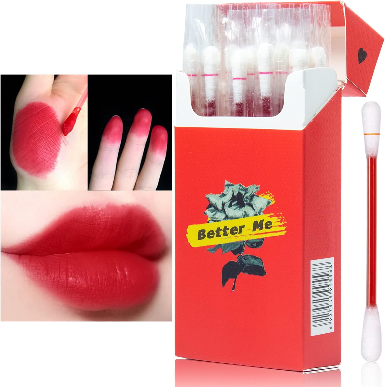 20 Pcs/Set of Tattoo Lipstick, Cotton Swab Lipstick, Tattoo Lip Stain Tattoo Lipstick Cotton Swab, Durable Waterproof Liquid Non-Stick Lipstick, Easy to Carry(Color : Haze red)
