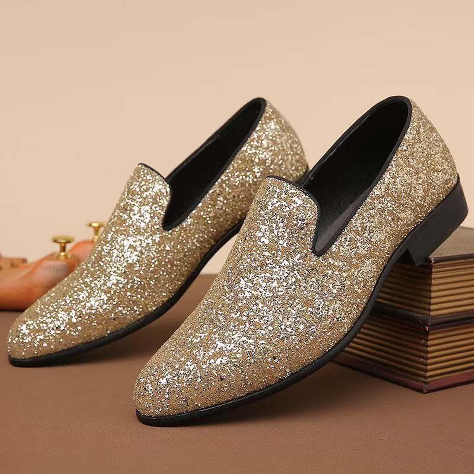Glitzer Schuhe Herren Silberne Glitzerschuhe Goldene Sneaker Silber Pailletten Schuhe Plateau 70er Jahre Party Tanzschuhe Elegante Partyschuhe Turnschuhe Abendschuhe für Karneval,Hochzeit